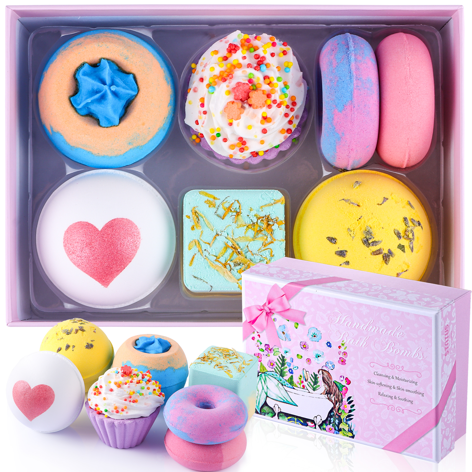 Bath Bombs, 7 Natural Bath Bomb Gift Set, Handmade Bubble Bathbombs for Women Kids, Gifts for Mom Her Girlfriend, Mothers Day Gifts, Birthday Valentines Christmas Gifts for Women