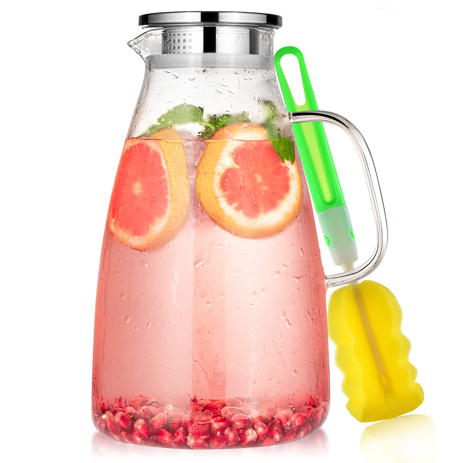 Aofmee Glass Pitcher, 100oz Glass Pitcher with Lid and Spout, Large Glass Water Pitcher for Juice, Lemonade and Hot&Cold Beverage, Heat Resistant Glass Carafe with Brush