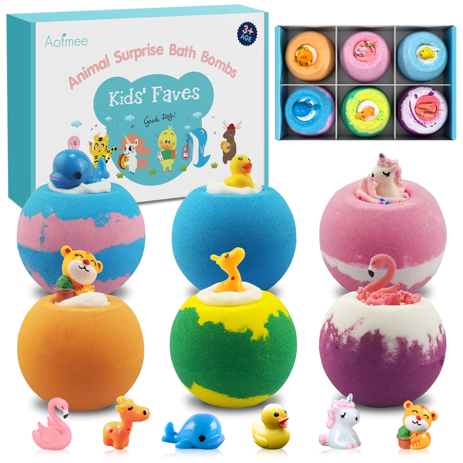 Aofmee Bath Bombs for Kids, Handmade Natural Bath Bombs with Surprise Inside, Shea Cocoa Butter Moisturize, Spa Fizzies Bath Bomb Kit, Birthday Christmas Holiday Gifts for Women, Girls, Boys