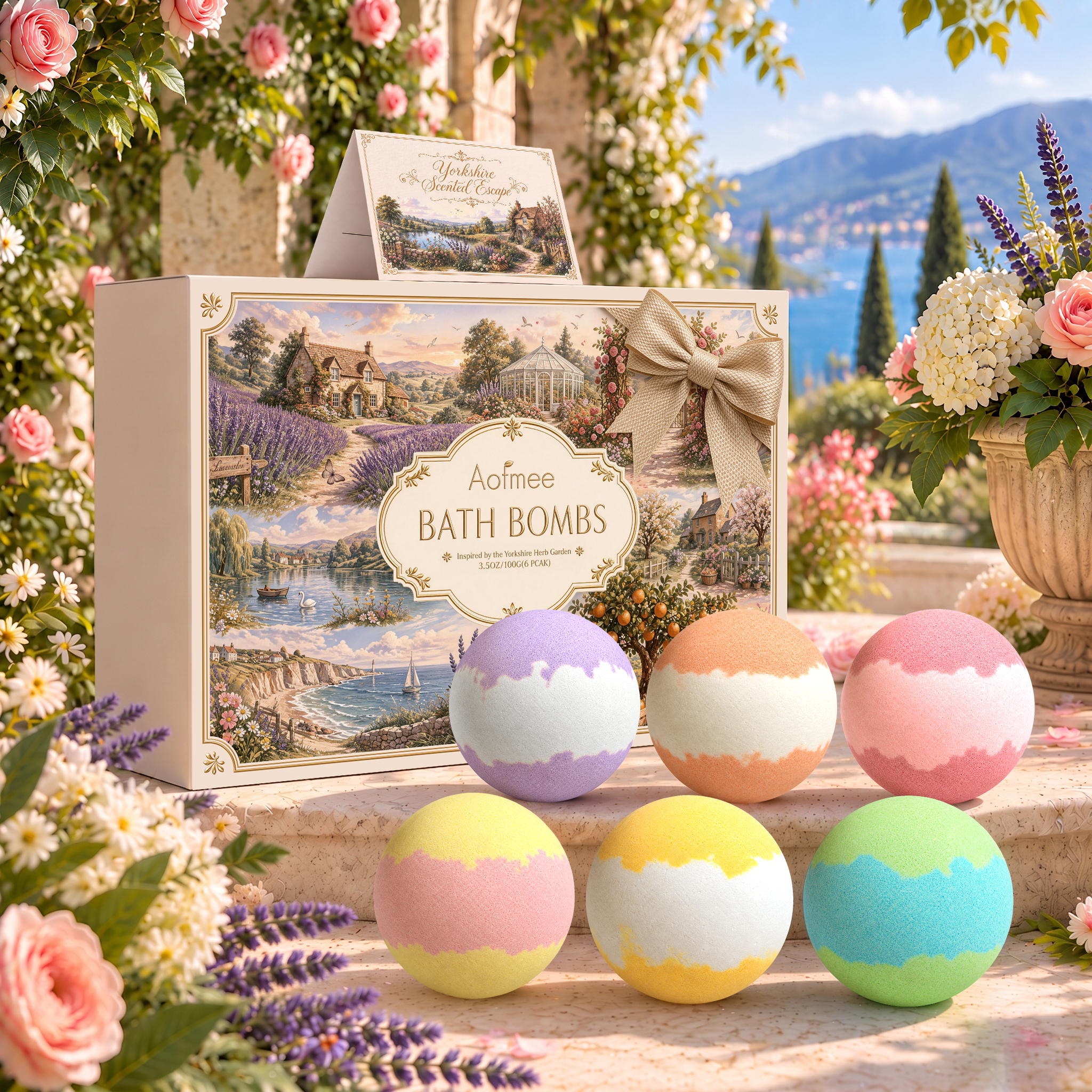 Aofmee Bath Bombs Set, 6 Natural Spa Bubble Bath Salts, Self Care Gifts Fizzy Set, Perfect Gift for Women Kids