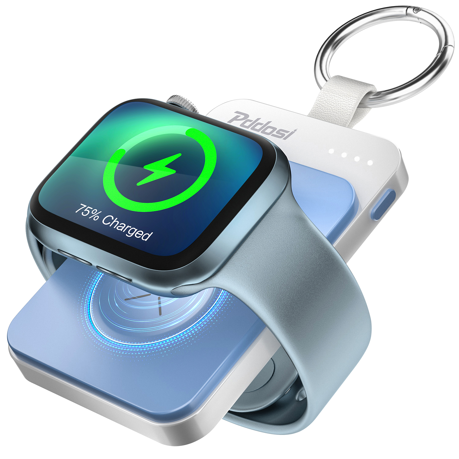 Portable 1500mAh Wireless Charger Compatible for Apple Watch Series 8/7/6/5/4/3/2/1/SE/Ultra, Compact Magnetic iWatch Charger Keychain Style Travel Essentials -Blue