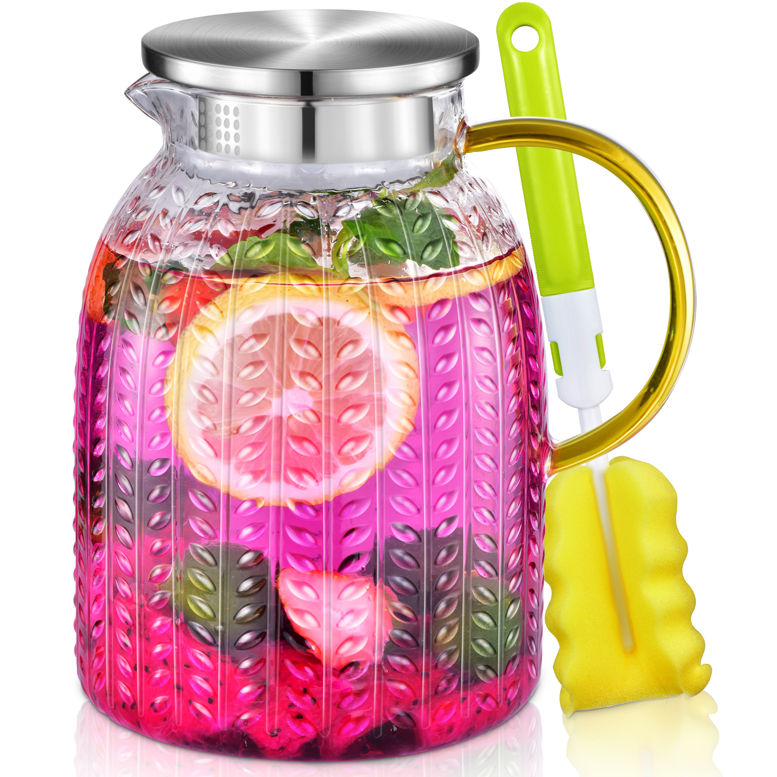 Aofmee Pitcher, 60oz Glass Pitcher, Water Pitcher with Lid, Iced Tea Pitcher for Fridge, Glass Carafe for Cold or Hot Beverages