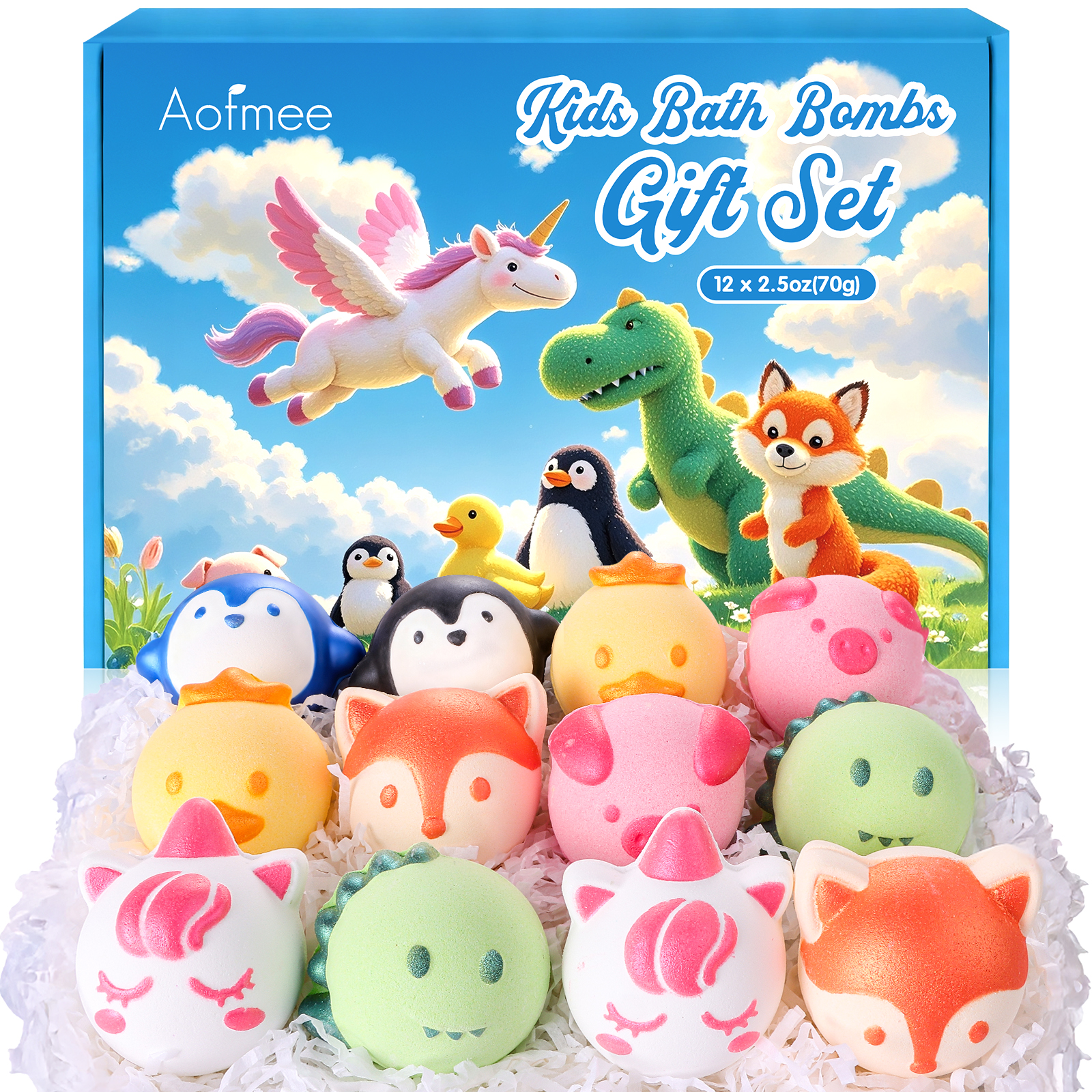 Bath Bombs for Kids, 12 Pcs Handmade Safe Bath Bombs with Essential Oil, Animal Shapes Bubble Bath, Fun Spa Bath Gift Set for Boys and Girls