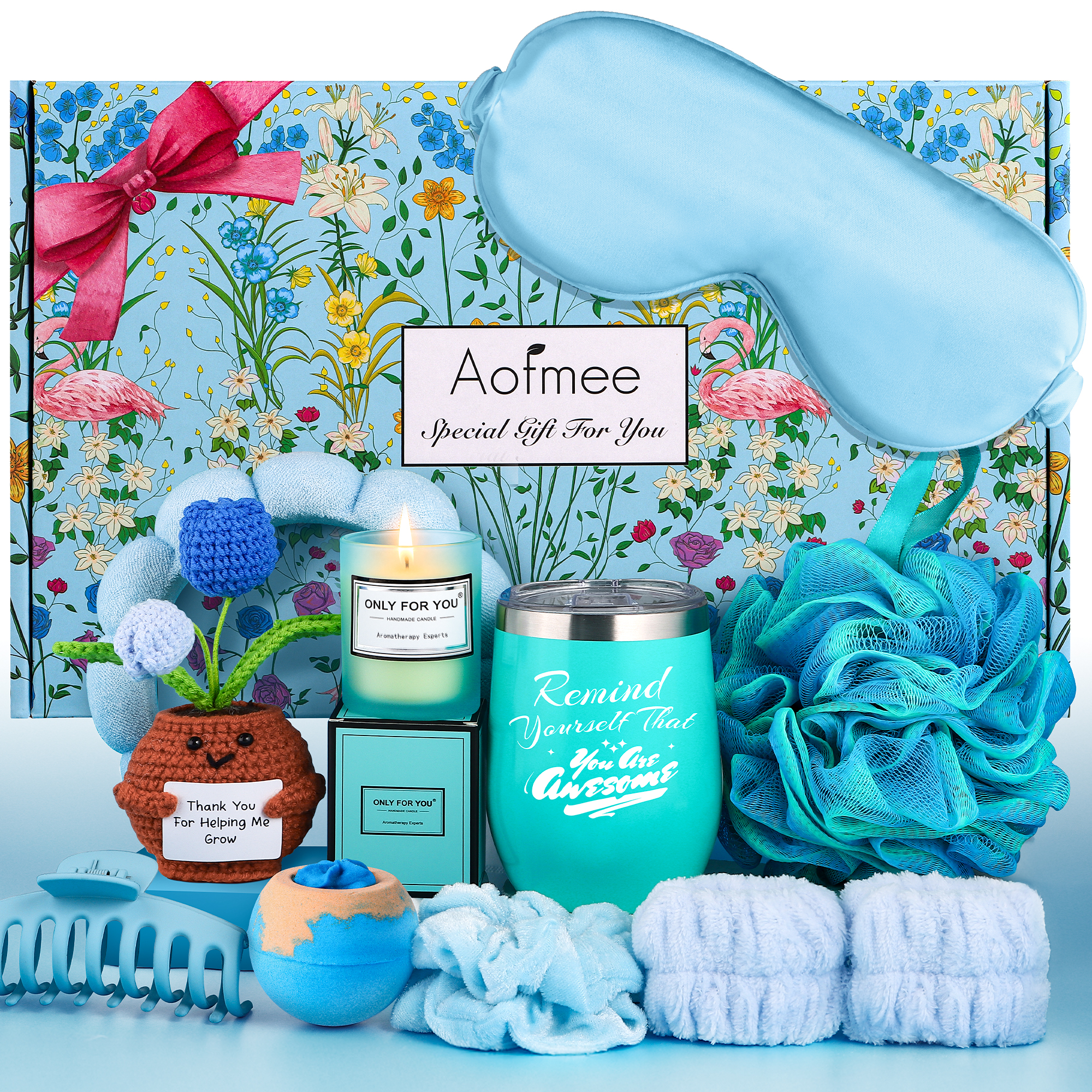 Aofmee Gift Baskets for Women, Ocean Bath and Body Spa Set, Beauty Relaxing Birthday Mother's Day & Get Well Soon Gifts for Her, Blue