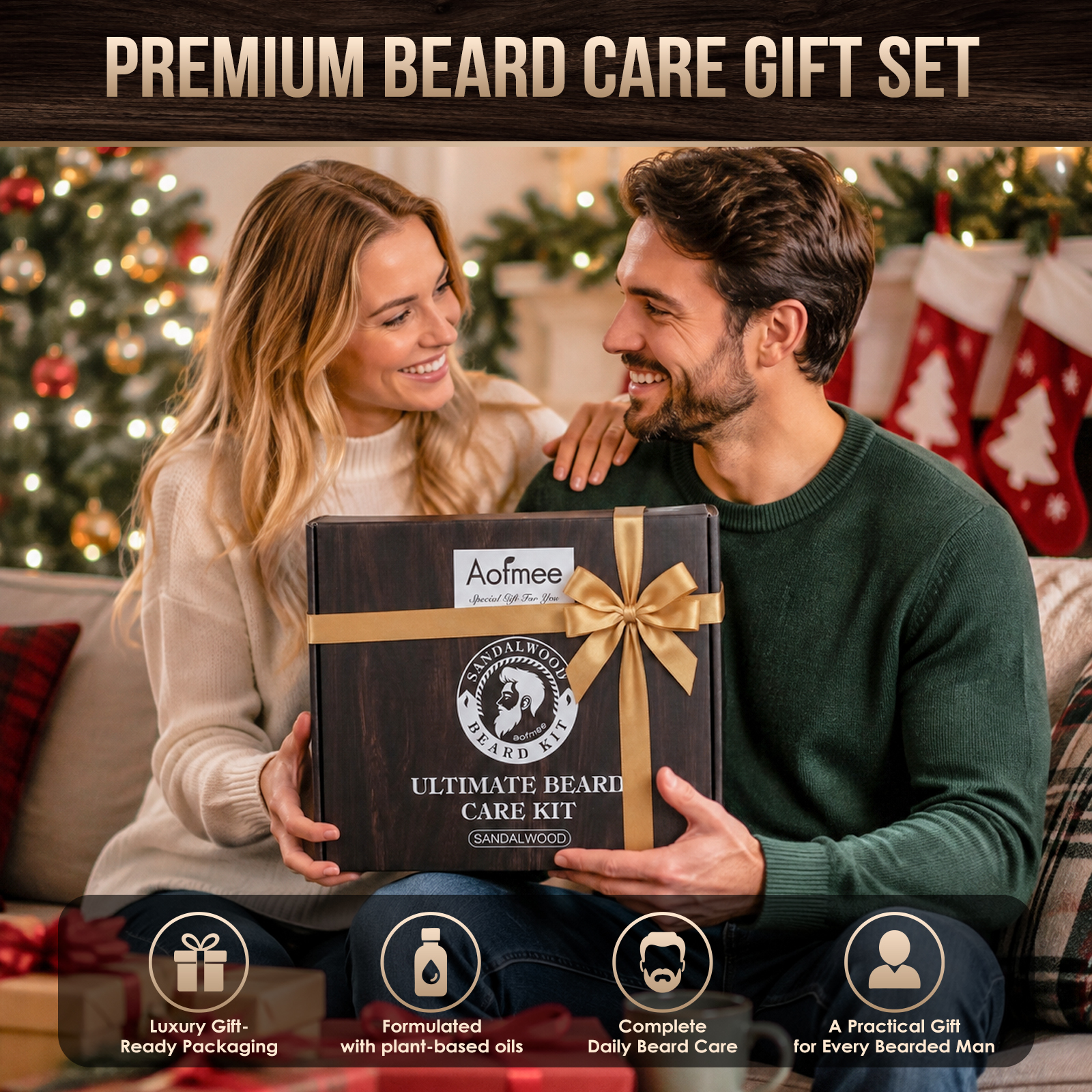 Aofmee Beard Care Gift Set for Men – 10Pack Grooming Kit with Beard Oil, Balm - Sandalwood Scent