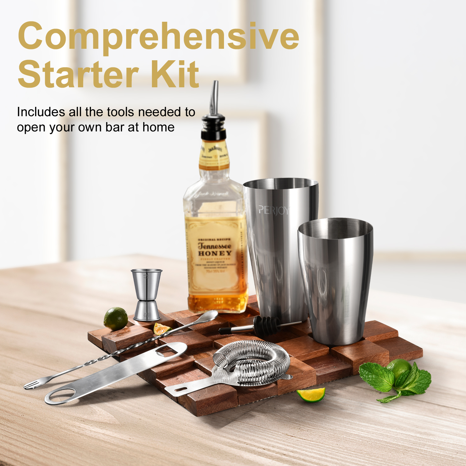 Bartender Kit - 16 Pieces Stainless Cocktail Shaker Set, Full Bartender Bar Tools for Home Bars Party