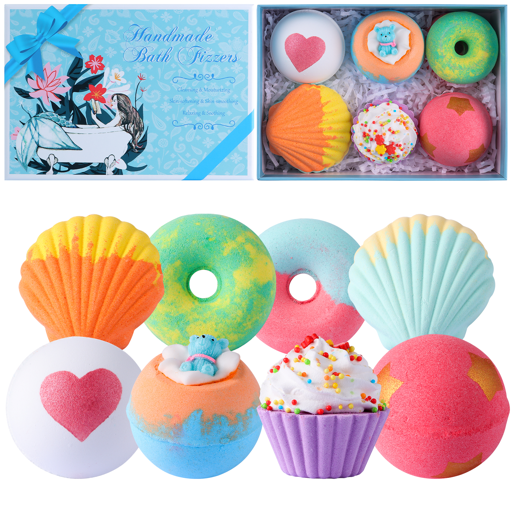 Aofmee Bath Bombs Set, 8 Natural Essential Oils Spa Bubble Bath Salts, Self Care Gifts Fizzy Suit, Perfect Birthday Valentines Day Holiday Gift for Her