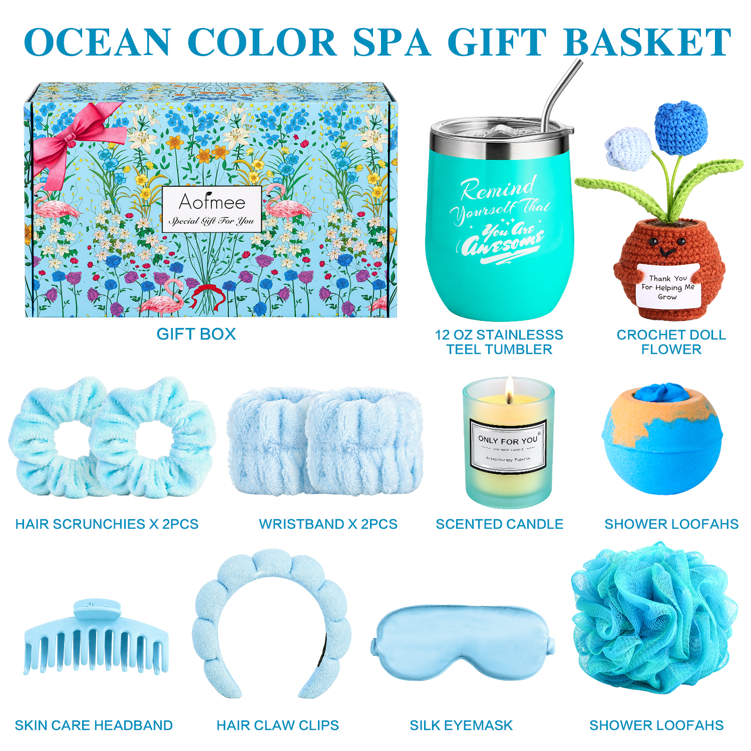 Aofmee Gift Baskets for Women, Ocean Bath and Body Spa Set, Beauty Relaxing Birthday Mother's Day & Get Well Soon Gifts for Her, Blue