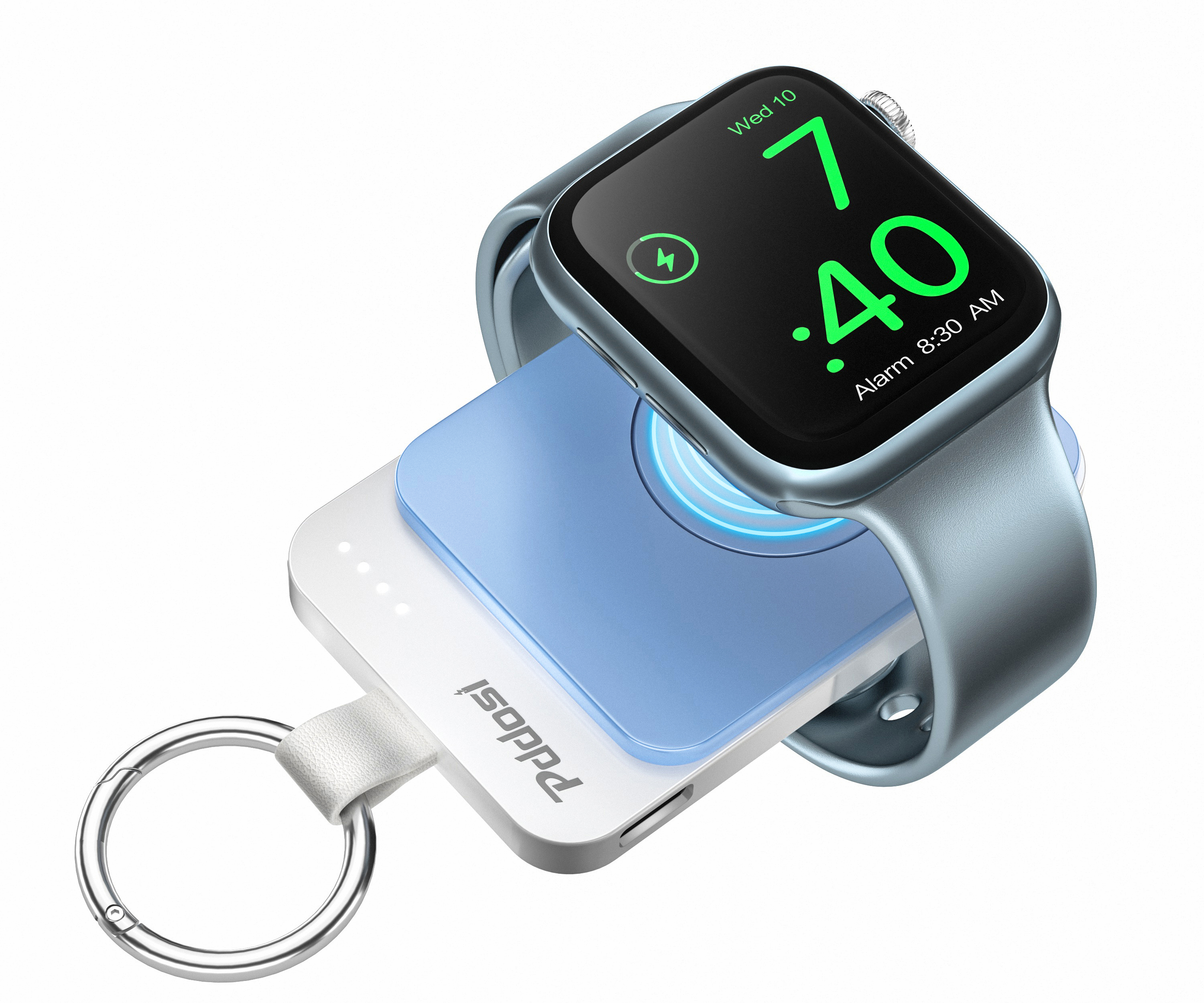 Portable 1500mAh Wireless Charger Compatible for Apple Watch Series 8/7/6/5/4/3/2/1/SE/Ultra, Compact Magnetic iWatch Charger Keychain Style Travel Essentials -Blue