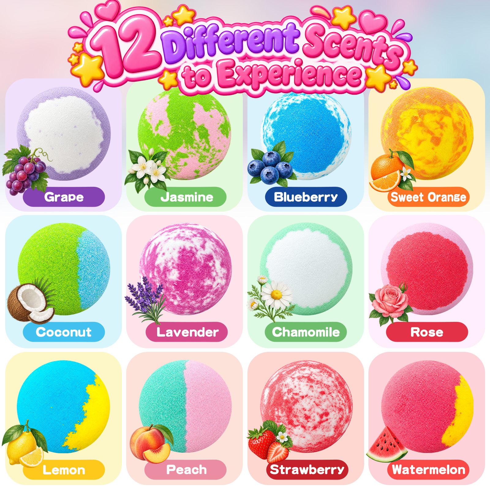 Aofmee Kids Bath Bombs, with Surprise Beauty Toys Gift Inside, Natural Organic Kids Bubble Bath Fizzy, Christmas Birthday Gift Set for Girls, 12 Pcs