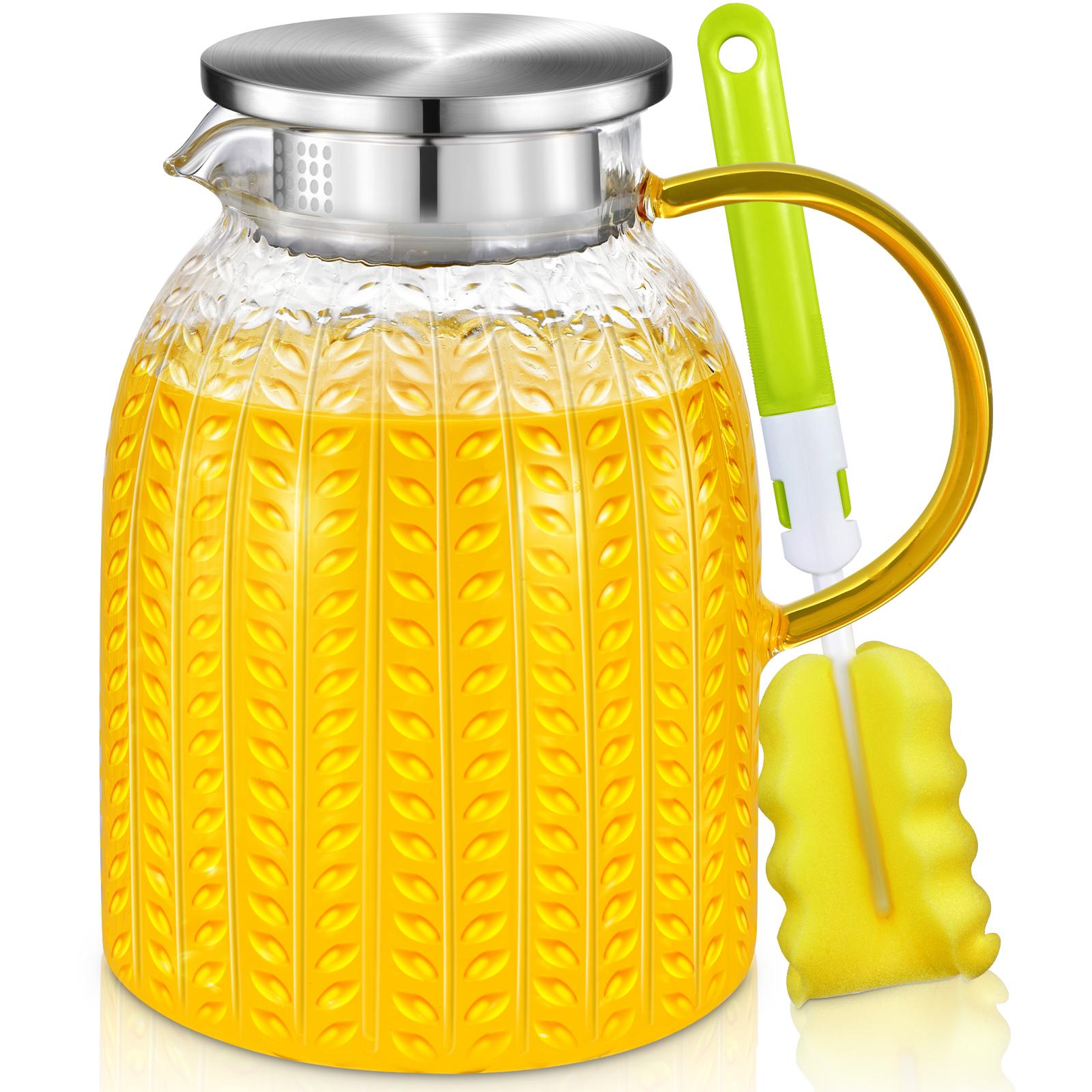 Aofmee Pitcher, 60oz Glass Pitcher, Water Pitcher with Lid, Iced Tea Pitcher for Fridge, Glass Carafe for Cold or Hot Beverages