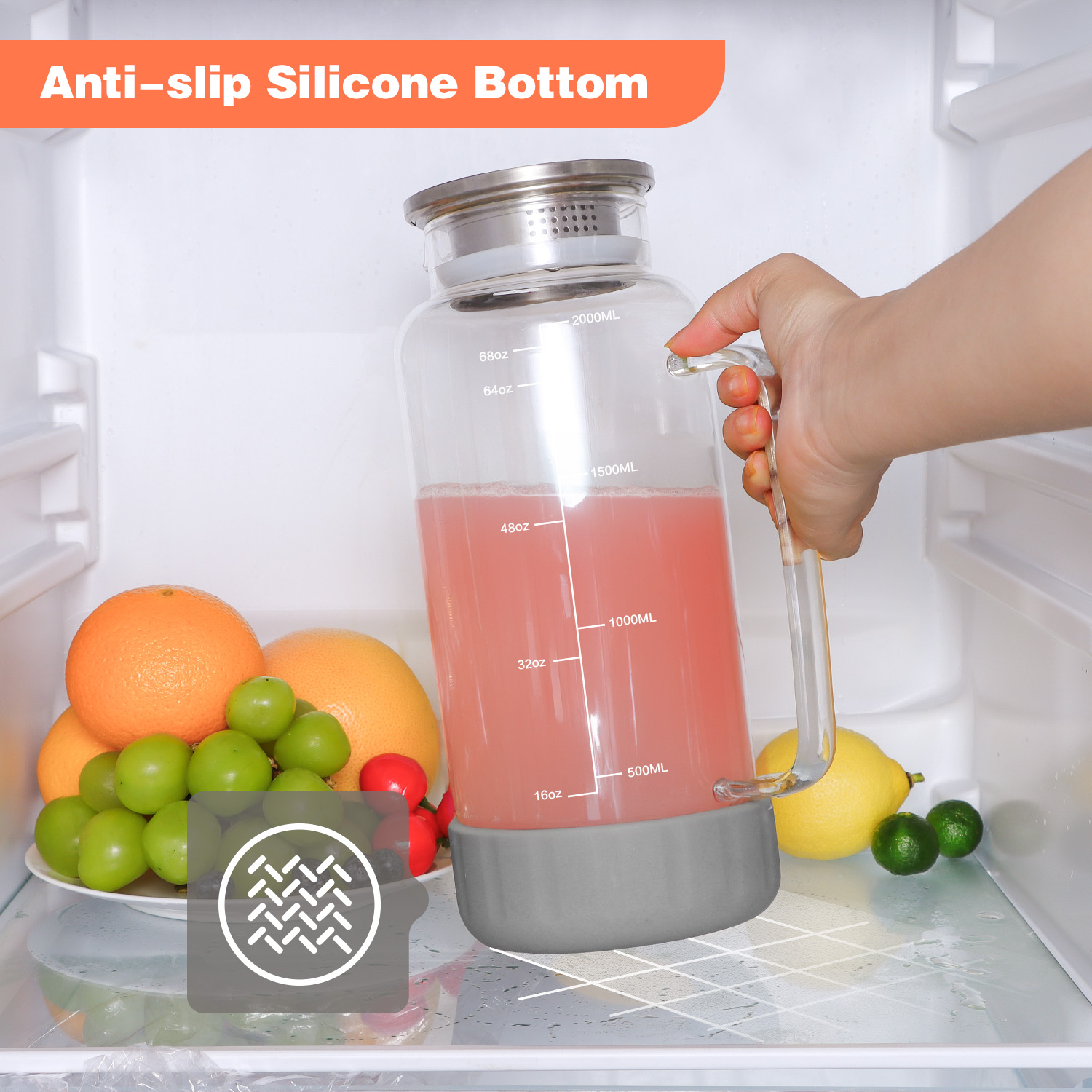 Aofmee Glass Pitchers with Lids, 68oz Glass Fridge Water Pitcher for Drinks, Glass Water Jug with coasters & Brush, Beverage Serveware & Storage Container for Lemonade, Iced Tea, Milk, Coffee