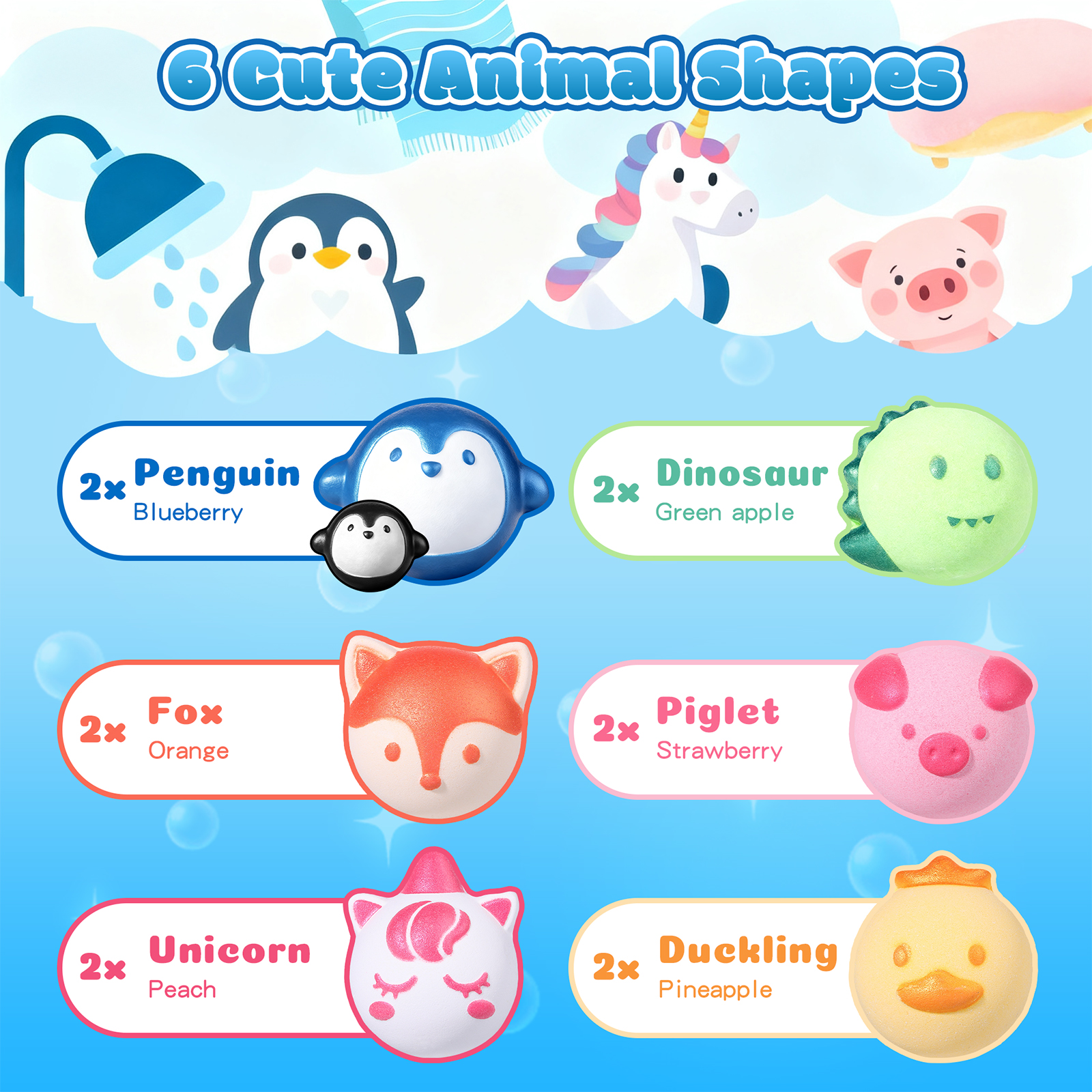 Bath Bombs for Kids, 12 Pcs Handmade Safe Bath Bombs with Essential Oil, Animal Shapes Bubble Bath, Fun Spa Bath Gift Set for Boys and Girls