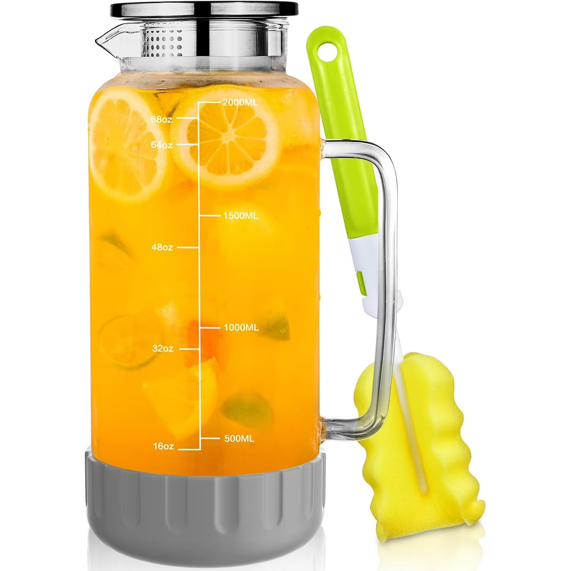 Aofmee Glass Pitchers with Lids, 68oz Glass Fridge Water Pitcher for Drinks, Glass Water Jug with coasters & Brush, Beverage Serveware & Storage Container for Lemonade, Iced Tea, Milk, Coffee