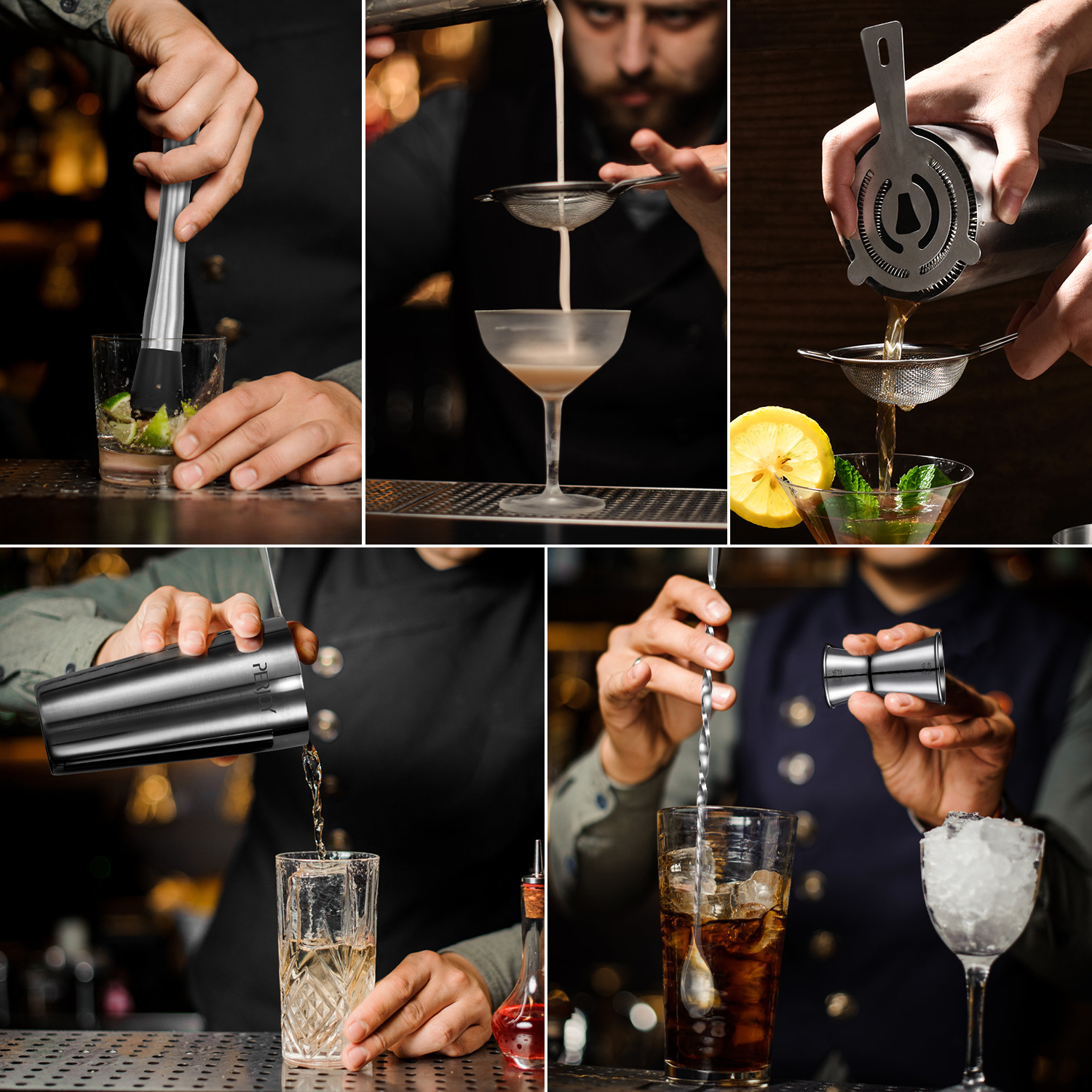 Bartender Kit - 16 Pieces Stainless Cocktail Shaker Set, Full Bartender Bar Tools for Home Bars Party