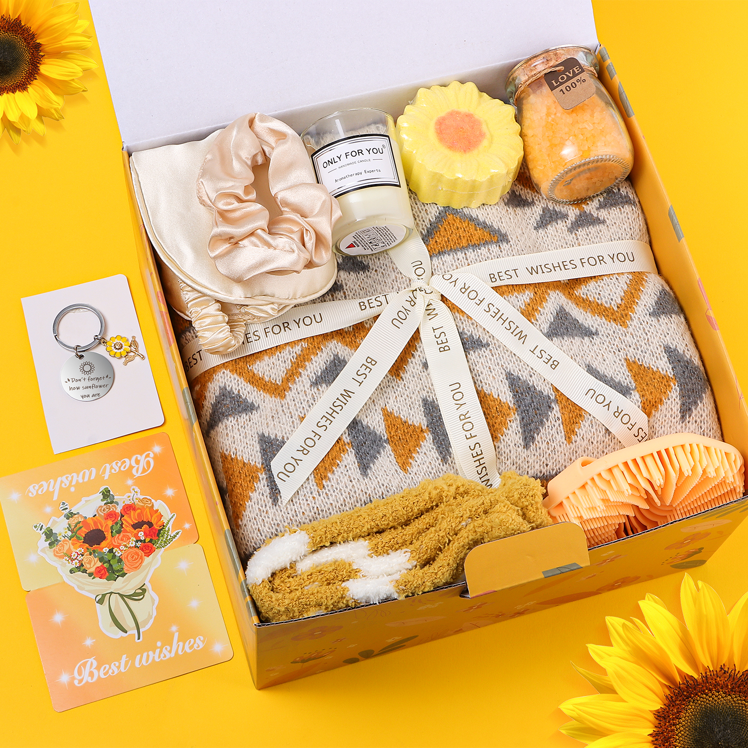 Aofmee Birthday Gift Baskets for Women, 10 Pcs Sunshine Self Care Spa Gift Sets, Beauty Body Care Kits for Birthday Valentine's Day Gifts