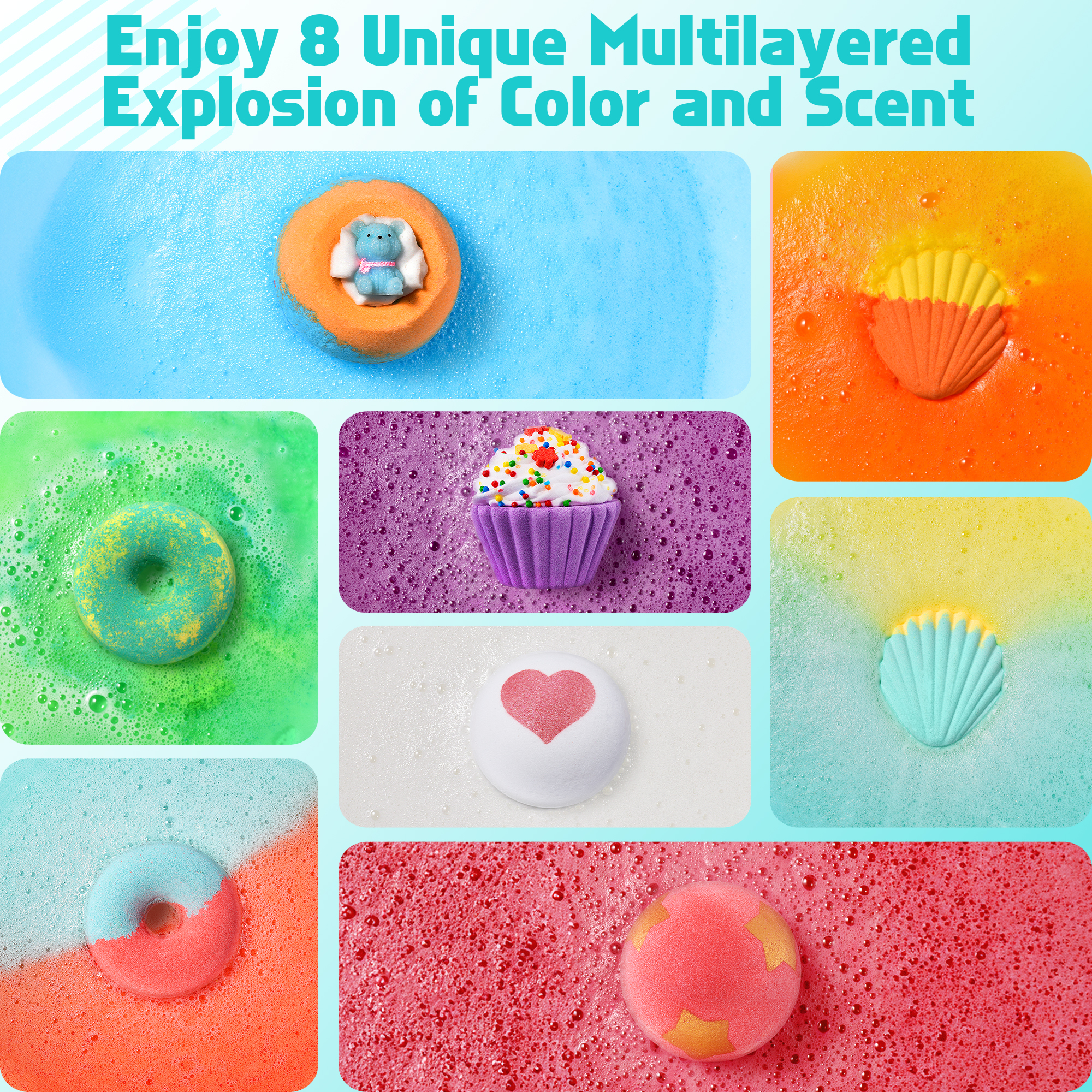 Aofmee Bath Bombs Set, 8 Natural Essential Oils Spa Bubble Bath Salts, Self Care Gifts Fizzy Suit, Perfect Birthday Valentines Day Holiday Gift for Her