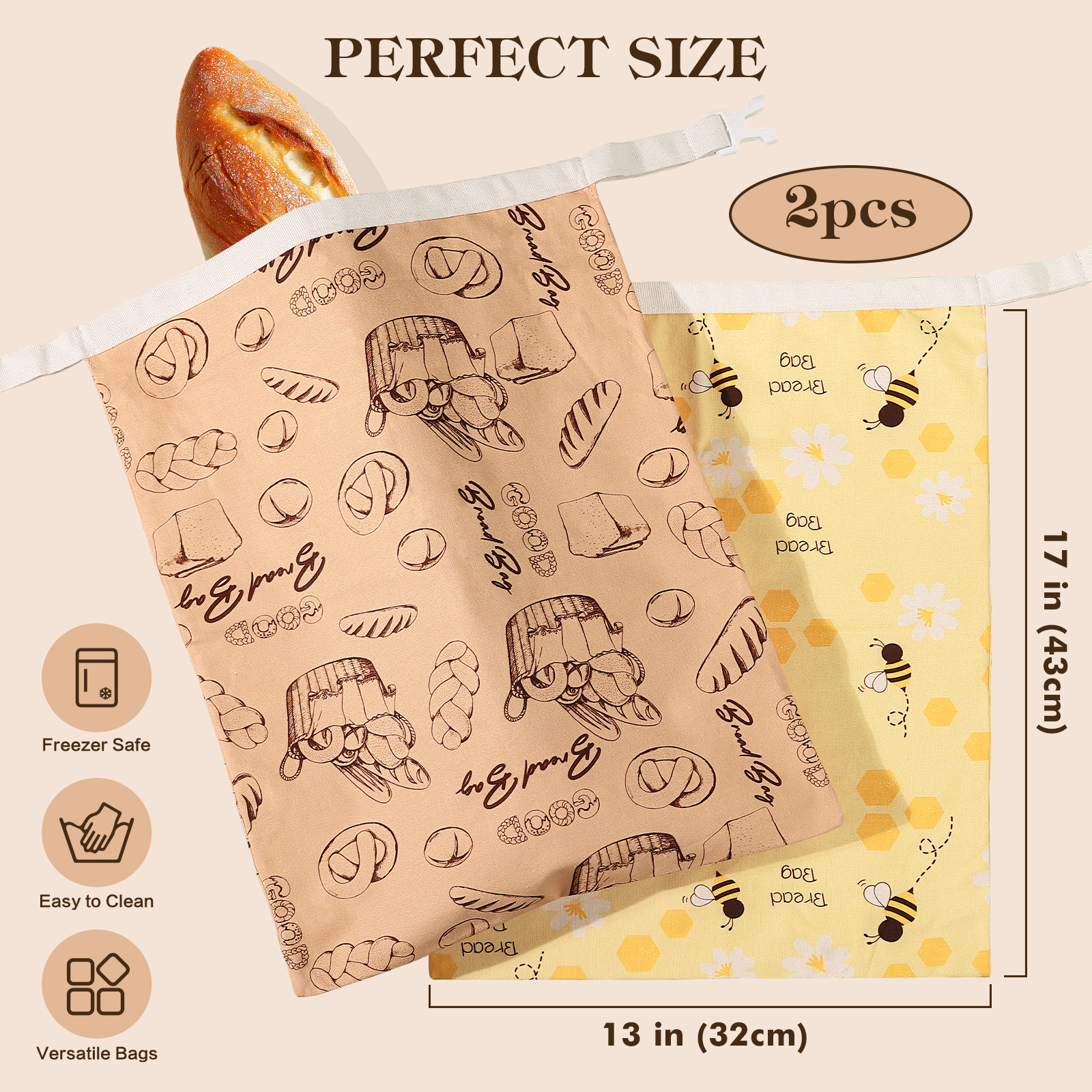 2 Pack Beeswax Bread Bags for Sourdough Homemade Bread, Reusable & Large Capacity Portable Bread Storage Bag for Gift Giving