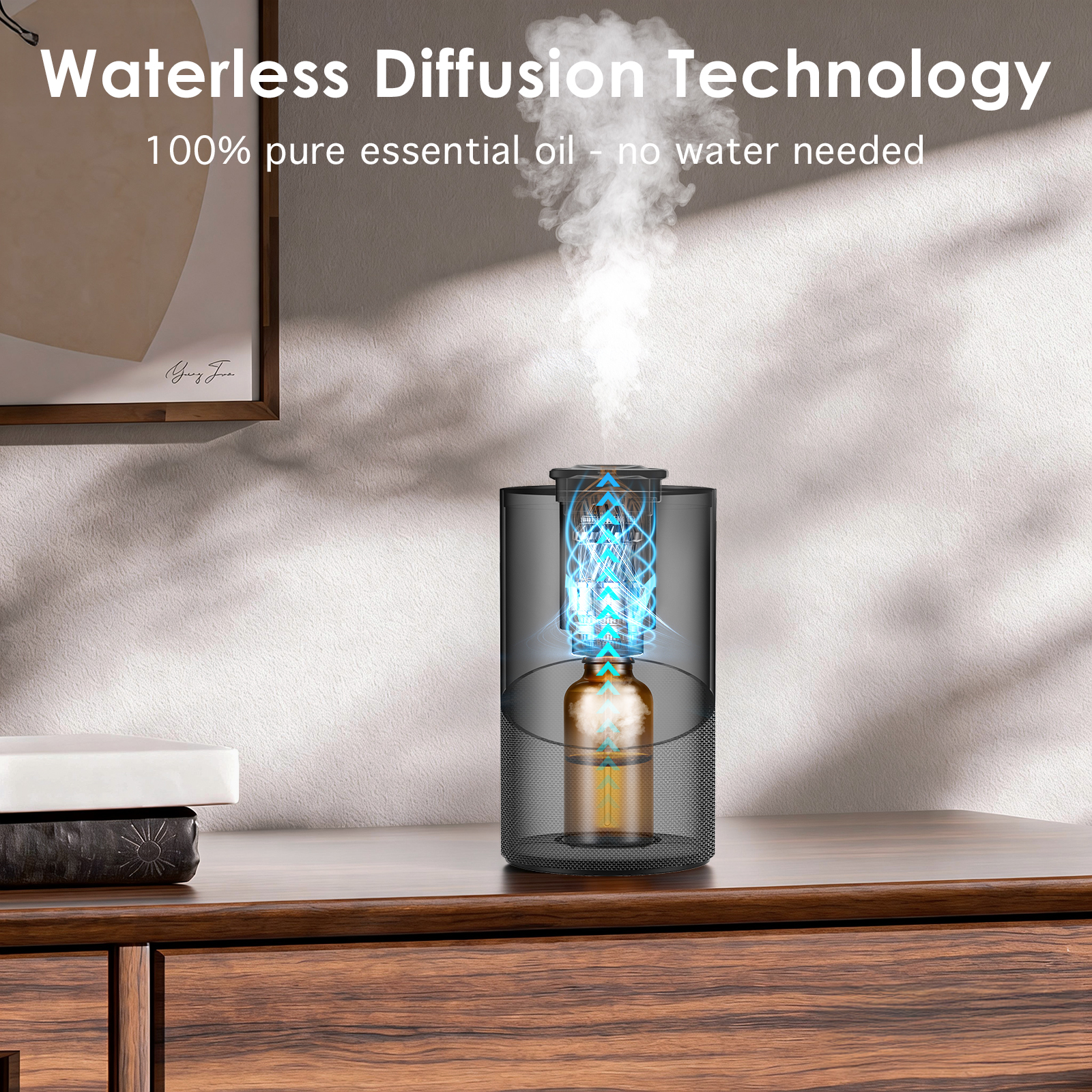Aofmee Waterless Diffuser for Essential Oil, Car Diffsuer, 2000mAh Battery Operated Scent Air Machine, with 3 Timer & 3 Mist Levels for Home, Car, Office - Black