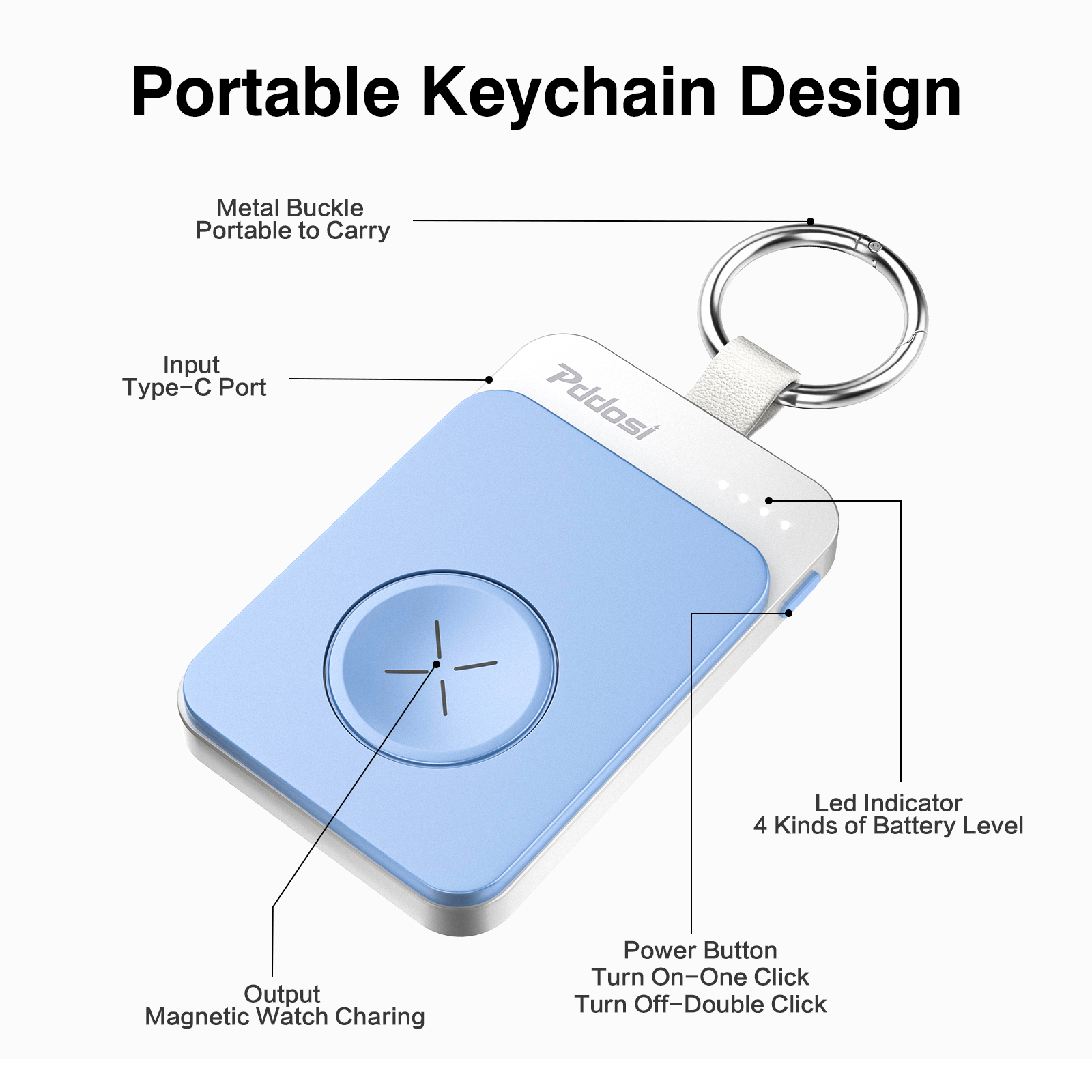 Portable 1500mAh Wireless Charger Compatible for Apple Watch Series 8/7/6/5/4/3/2/1/SE/Ultra, Compact Magnetic iWatch Charger Keychain Style Travel Essentials -Blue