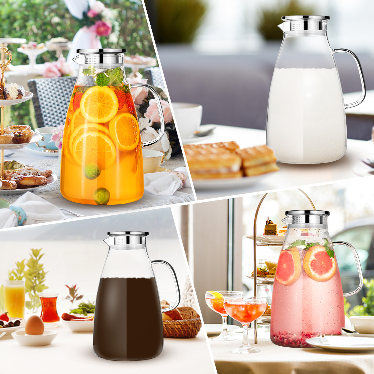 Aofmee Glass Pitcher, 100oz Glass Pitcher with Lid and Spout, Large Glass Water Pitcher for Juice, Lemonade and Hot&Cold Beverage, Heat Resistant Glass Carafe with Brush