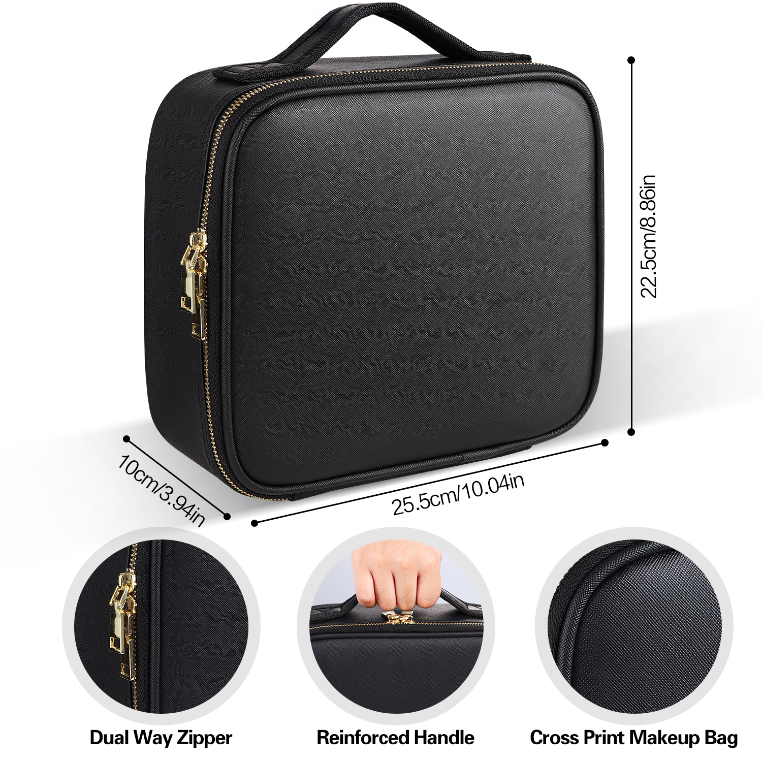 Aofmee Makeup Bag for Women, Travel Bag Organizer Cosmetic Case with Adjustable Dividers Waterproof Shockproof Handbag, Black