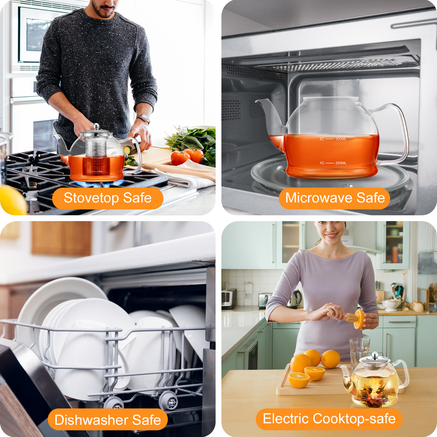 27oz/800ml Glass Teapot, with Removable Stainless Steel Filter, Blooming Loose Leaf Tea Kettle