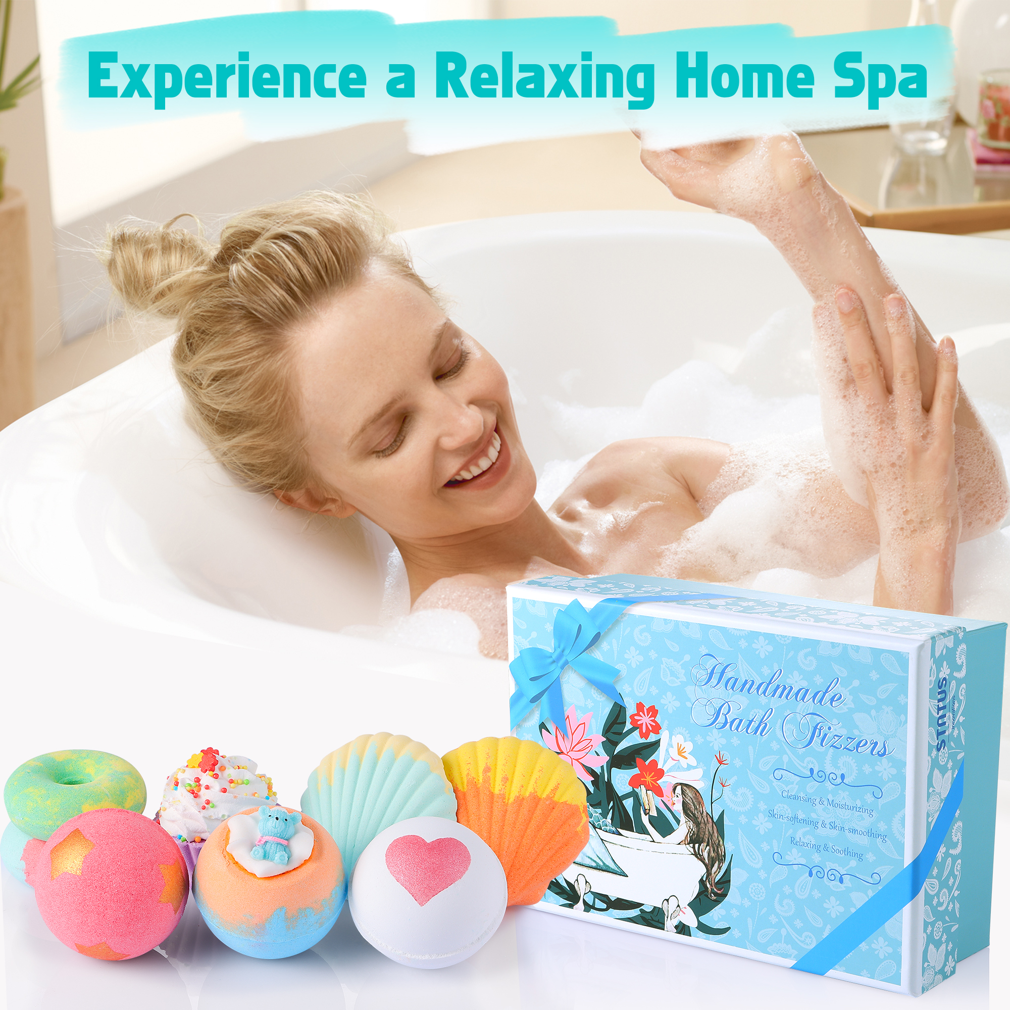 Aofmee Bath Bombs Set, 8 Natural Essential Oils Spa Bubble Bath Salts, Self Care Gifts Fizzy Suit, Perfect Birthday Valentines Day Holiday Gift for Her