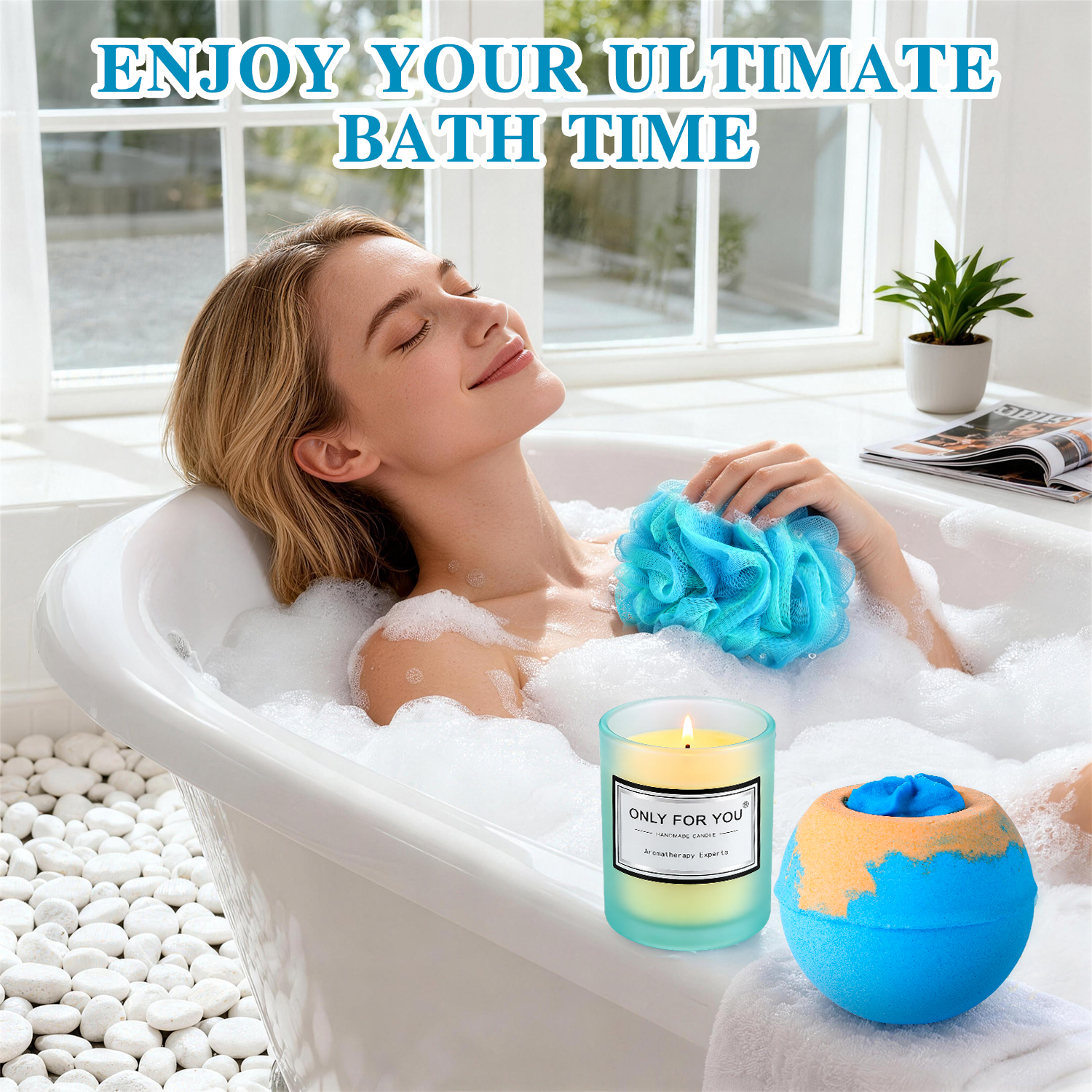 Aofmee Gift Baskets for Women, Ocean Bath and Body Spa Set, Beauty Relaxing Birthday Mother's Day & Get Well Soon Gifts for Her, Blue