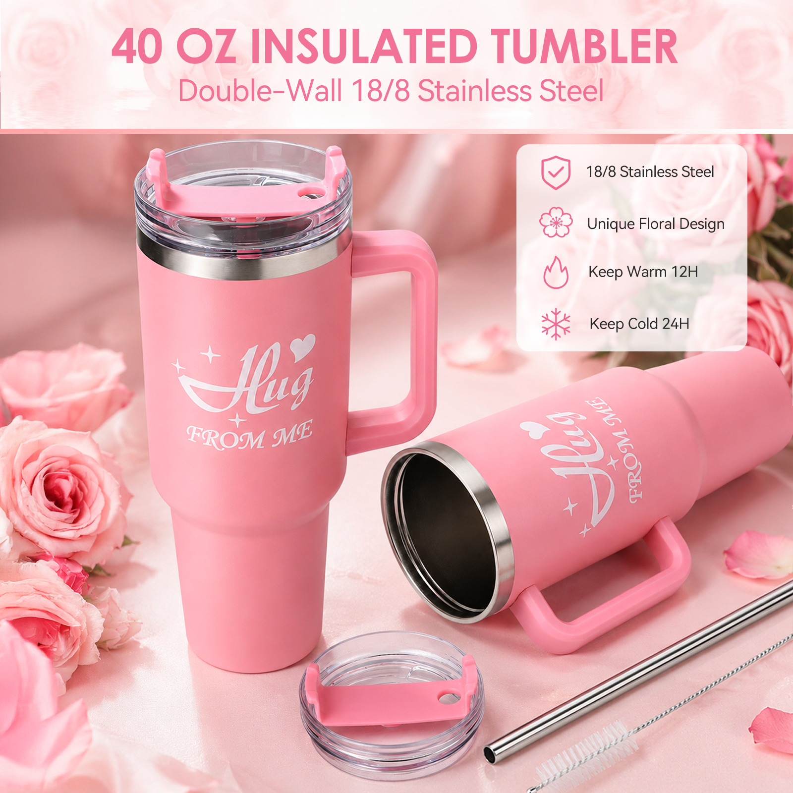 Aofmee 15Pcs Birthday Gifts for Women, Relaxing Spa Baskets with Luxury Flannel Blanket and 40 oz Tumbler - Christmas, Valentine's Day, Women's Gift for Her, Pink