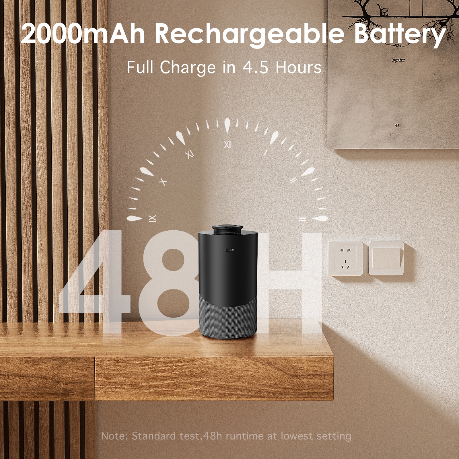 Aofmee Waterless Diffuser for Essential Oil, Car Diffsuer, 2000mAh Battery Operated Scent Air Machine, with 3 Timer & 3 Mist Levels for Home, Car, Office - Black