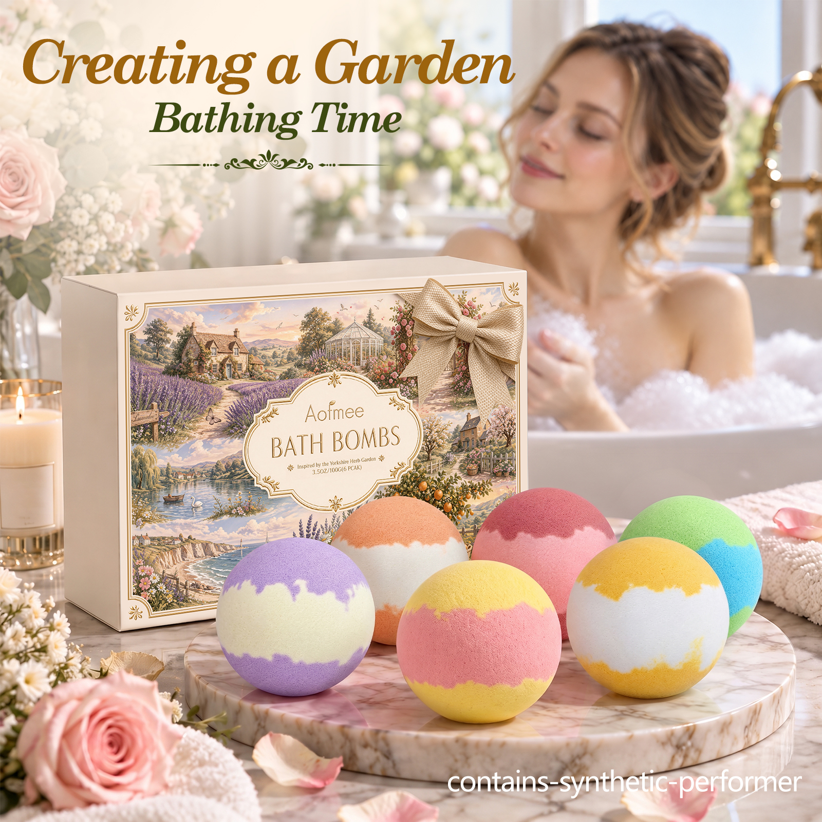 Aofmee Bath Bombs Set, 6 Natural Spa Bubble Bath Salts, Self Care Gifts Fizzy Set, Perfect Gift for Women Kids