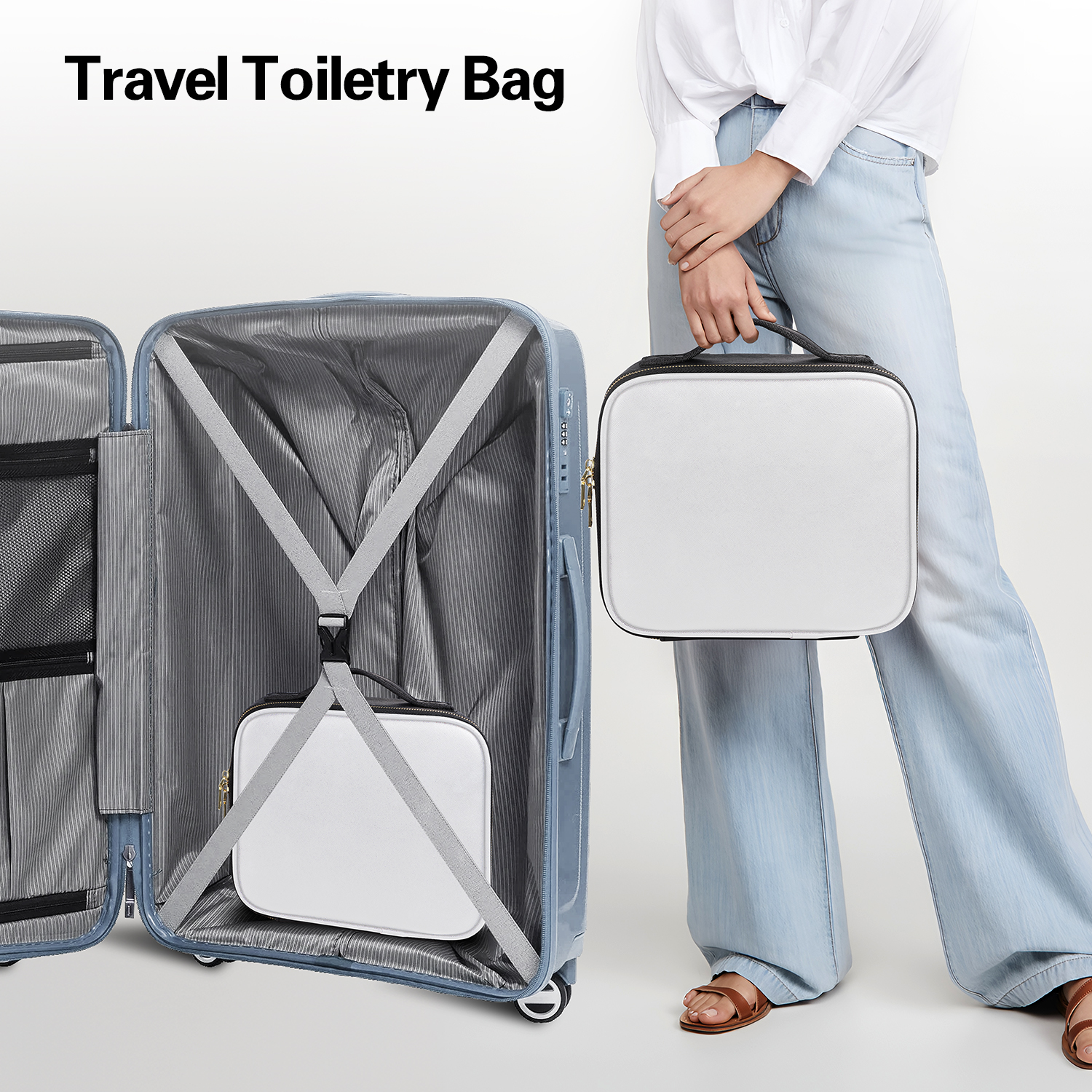 Aofmee Makeup Bag and Cosmetic Train Case Organizer, Travel Bag White, 10.04" x 3.94" x 8.86"