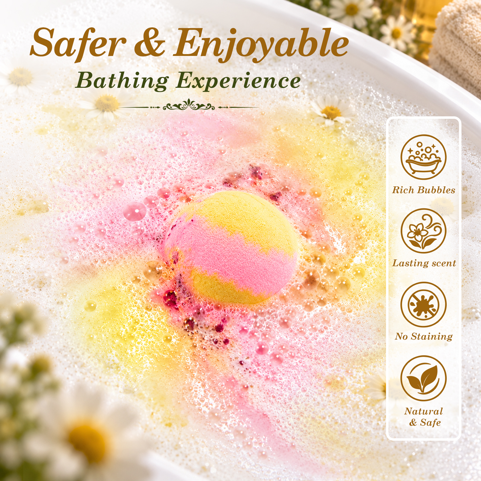 Aofmee Bath Bombs Set, 6 Natural Spa Bubble Bath Salts, Self Care Gifts Fizzy Set, Perfect Gift for Women Kids