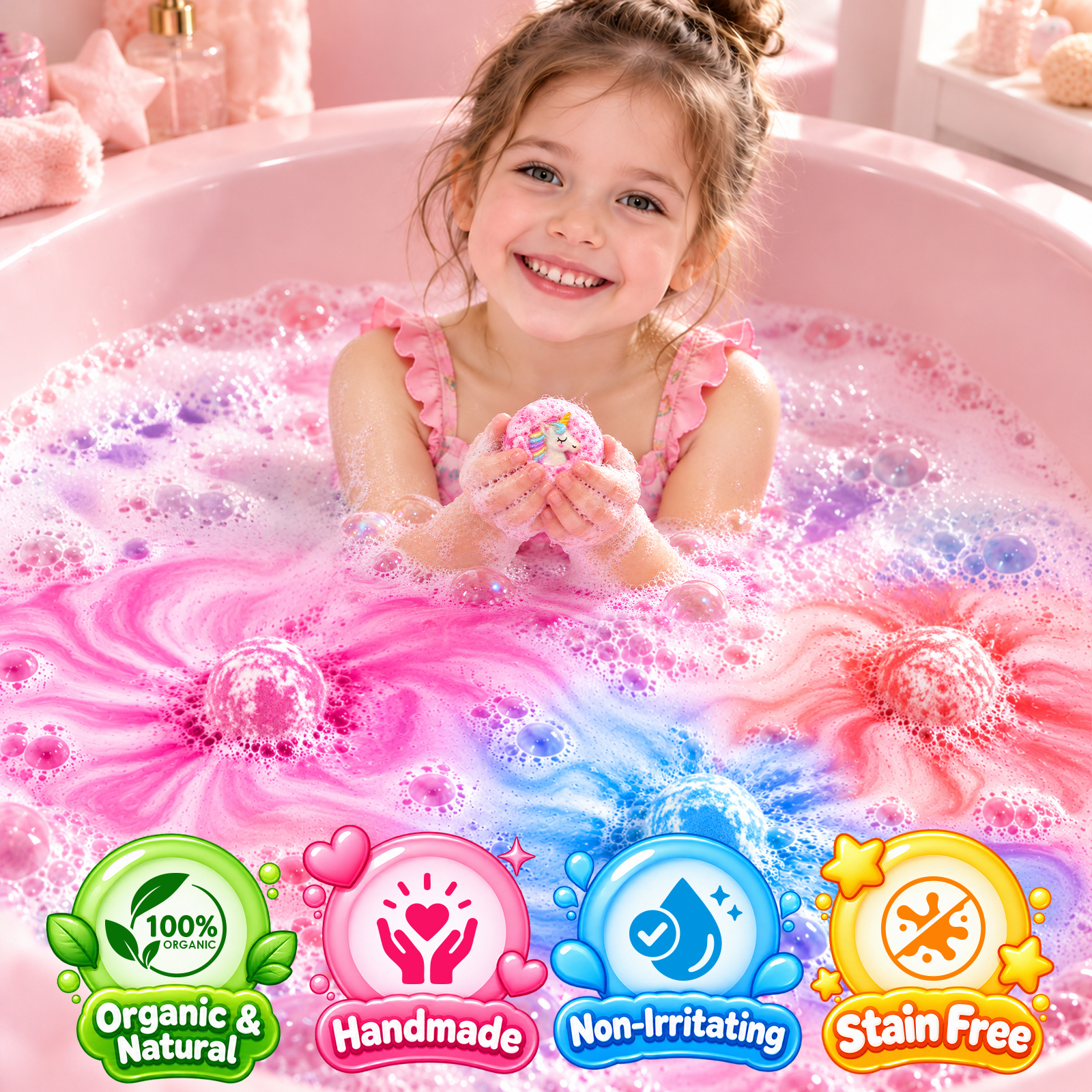 Aofmee Kids Bath Bombs, with Surprise Beauty Toys Gift Inside, Natural Organic Kids Bubble Bath Fizzy, Christmas Birthday Gift Set for Girls, 12 Pcs