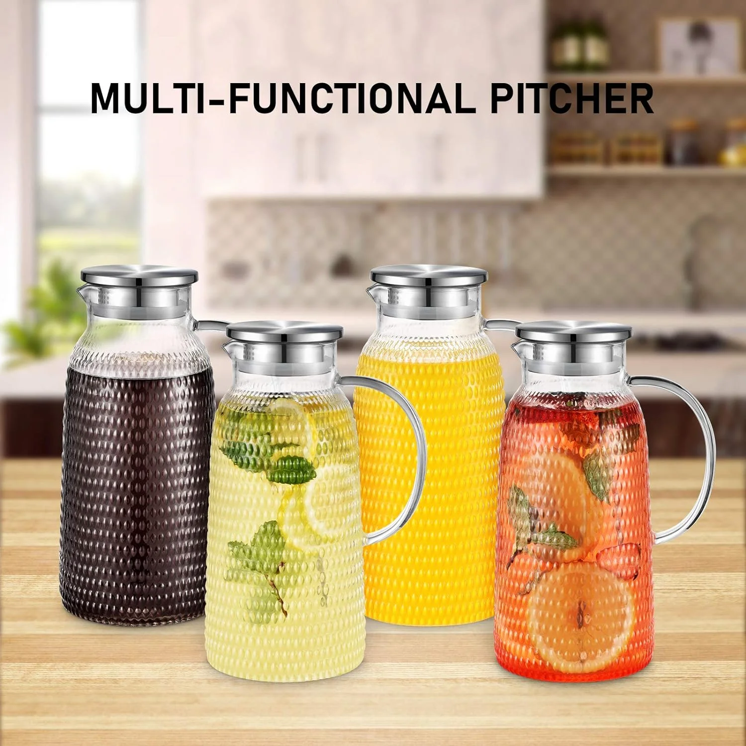 Aofmee 2.4L Glass Pitcher, 80oz Water Pitcher with Lid, for Coffee Water Juice Beverages Iced Tea Brew Maker