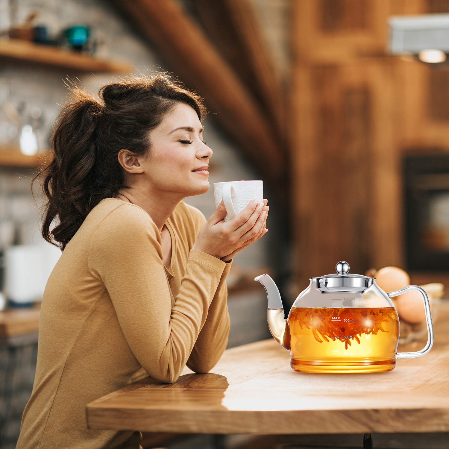 1200ml Glass Teapot Set, with Removable Stainless Steel Infuser and 4 Glass Tea Cups, Stovetop Safe Teapot Gift Set, Blooming and Loose Leaf Teapot