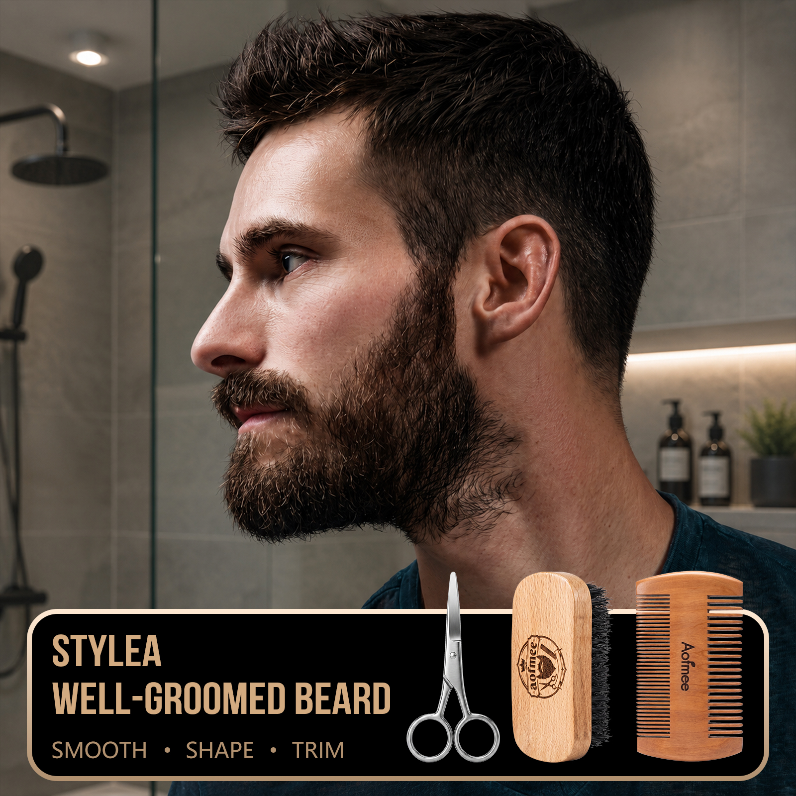 Aofmee Beard Care Gift Set for Men – 10Pack Grooming Kit with Beard Oil, Balm - Sandalwood Scent