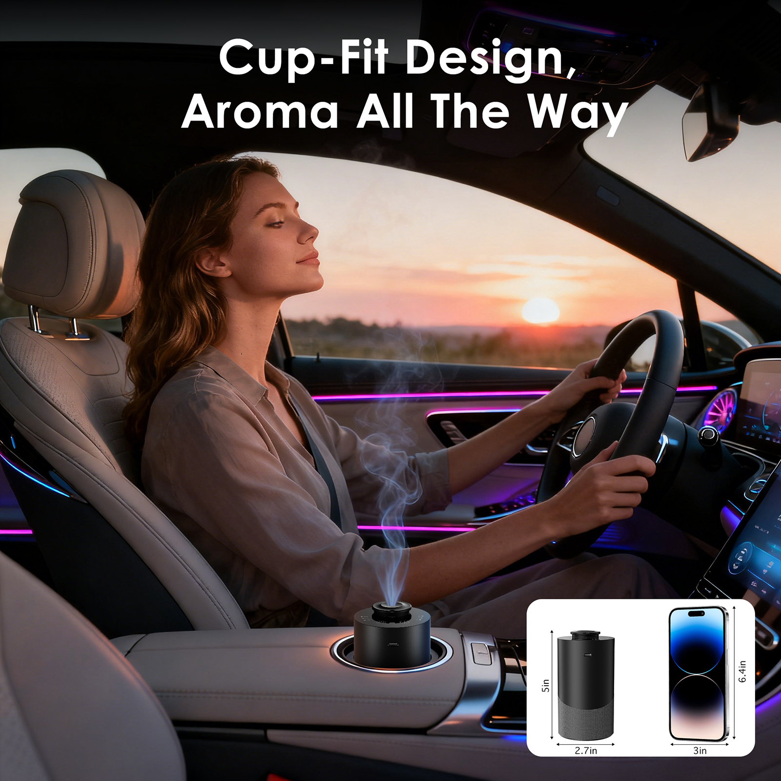 Aofmee Waterless Diffuser for Essential Oil, Car Diffsuer, 2000mAh Battery Operated Scent Air Machine, with 3 Timer & 3 Mist Levels for Home, Car, Office - Black