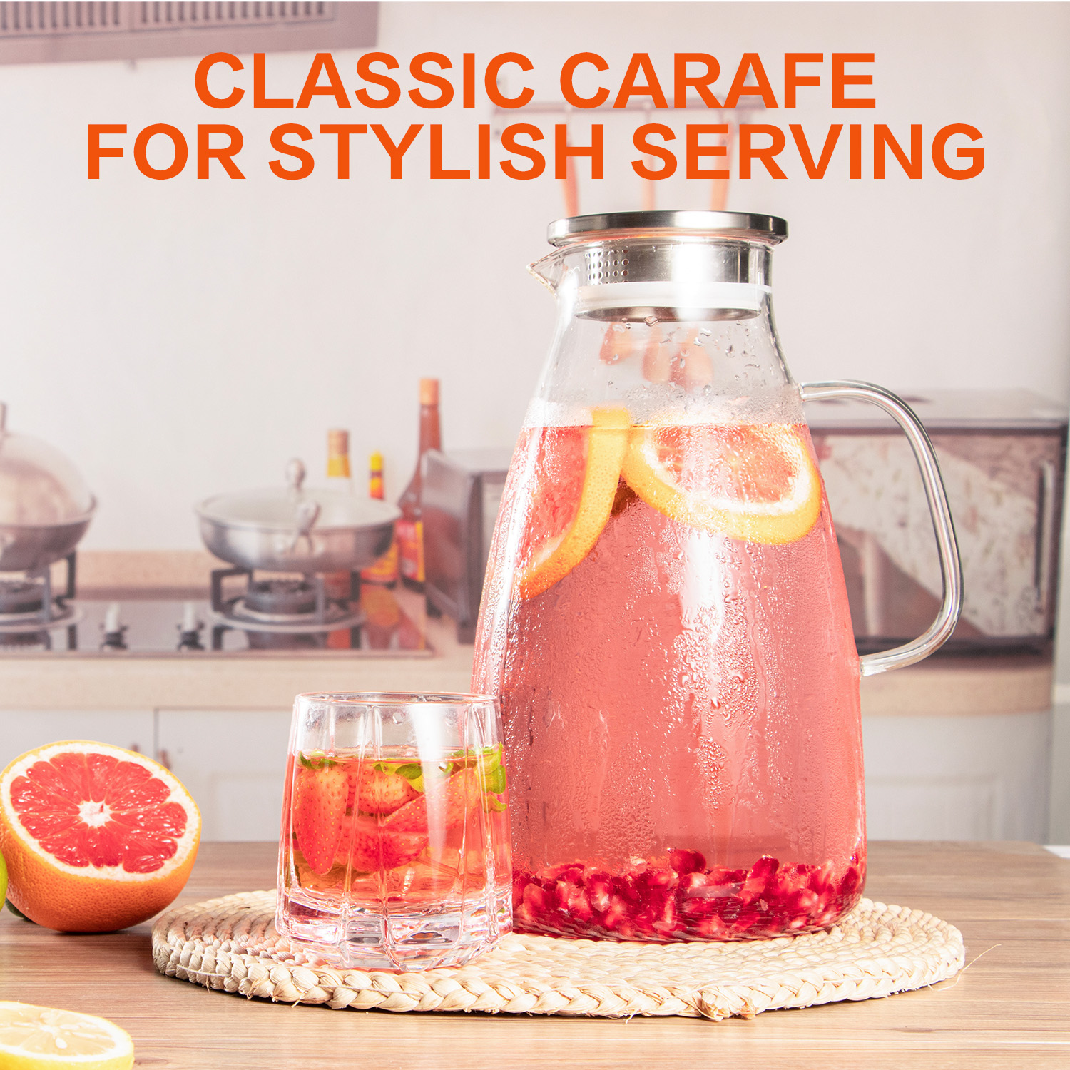 Aofmee Glass Pitcher, 100oz Glass Pitcher with Lid and Spout, Large Glass Water Pitcher for Juice, Lemonade and Hot&Cold Beverage, Heat Resistant Glass Carafe with Brush