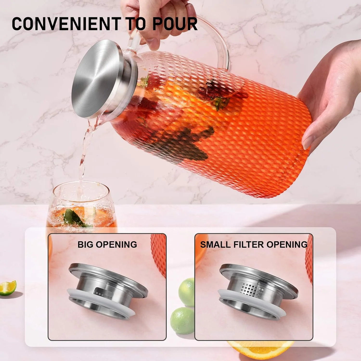 Aofmee 2.4L Glass Pitcher, 80oz Water Pitcher with Lid, for Coffee Water Juice Beverages Iced Tea Brew Maker