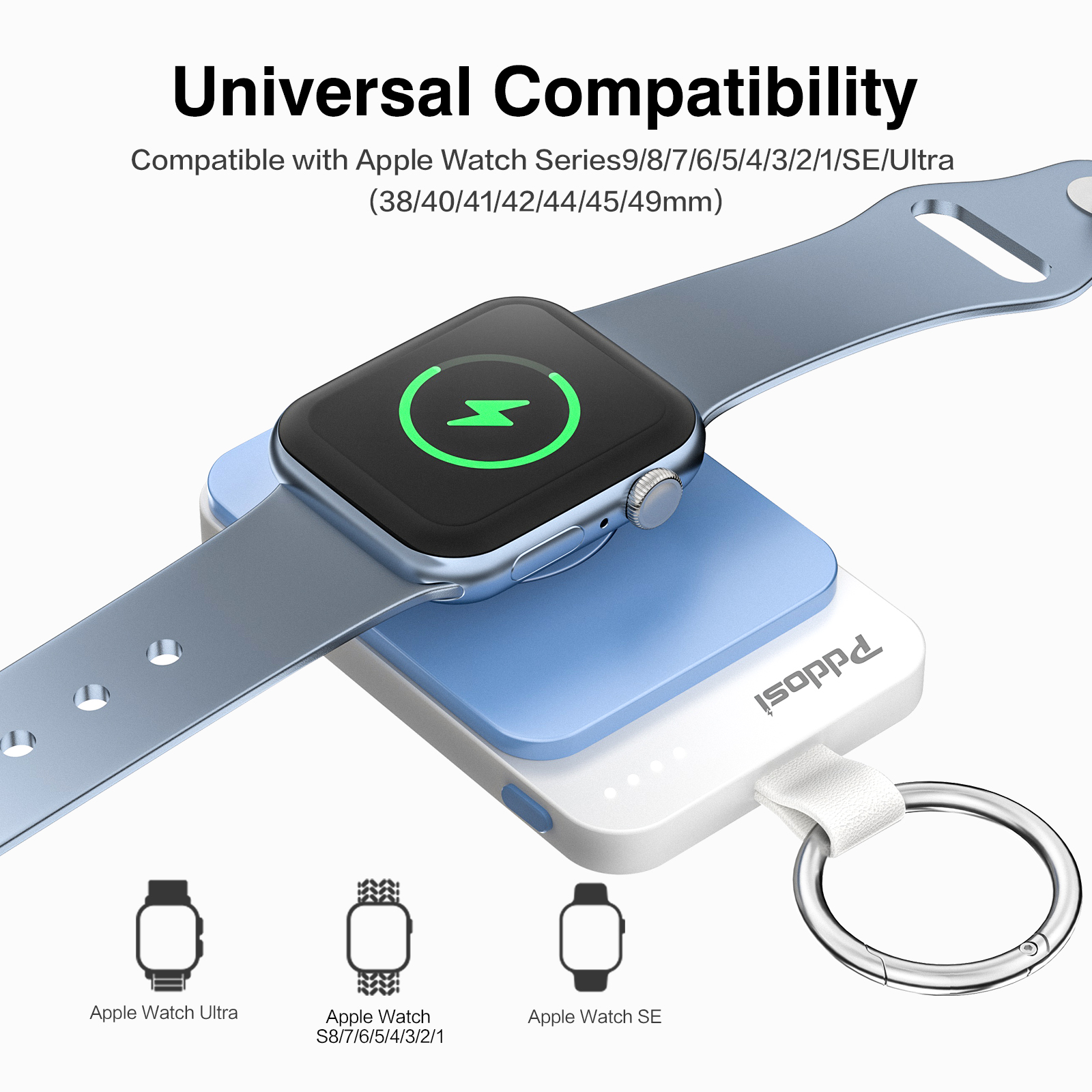 Portable 1500mAh Wireless Charger Compatible for Apple Watch Series 8/7/6/5/4/3/2/1/SE/Ultra, Compact Magnetic iWatch Charger Keychain Style Travel Essentials -Blue