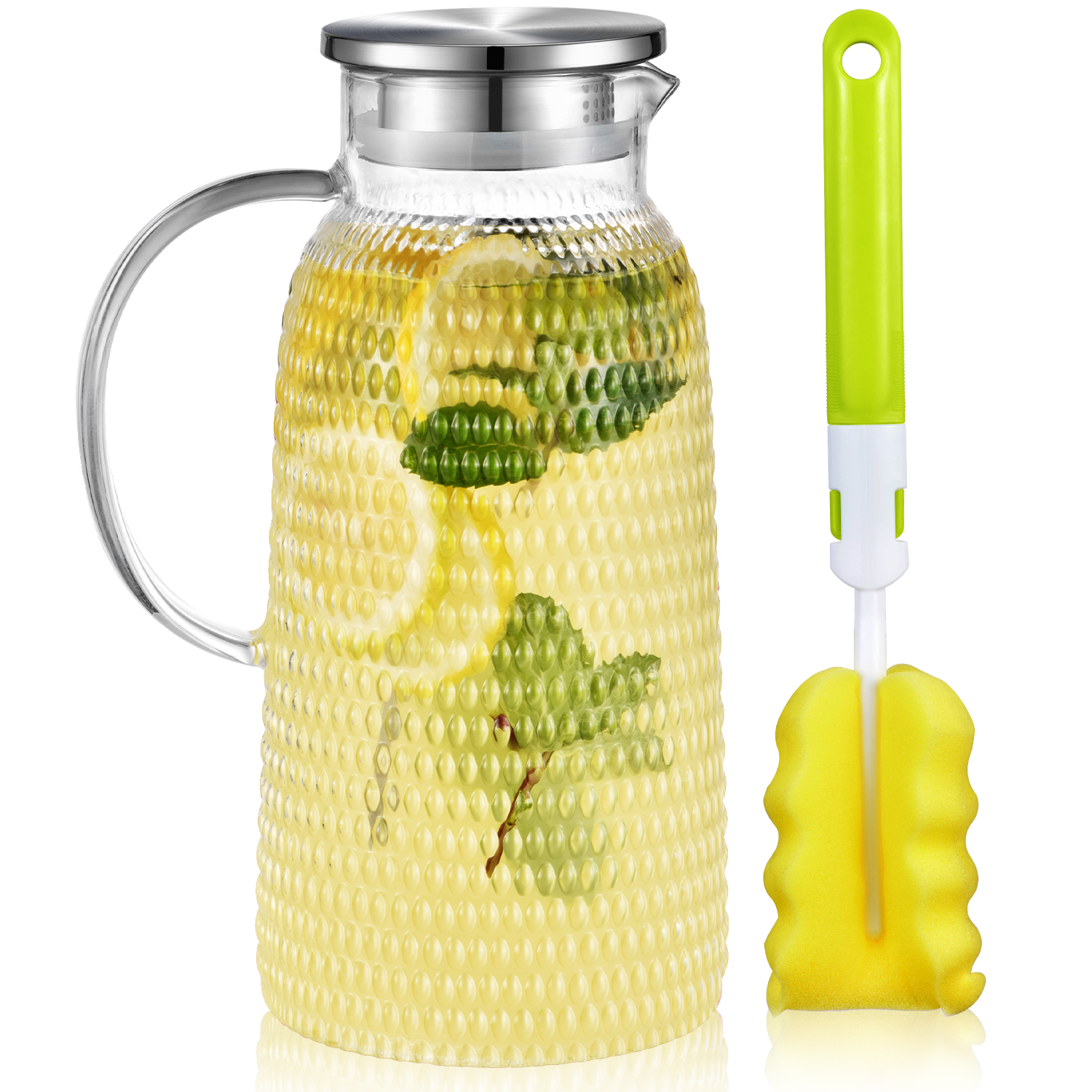 Aofmee 2.4L Glass Pitcher, 80oz Water Pitcher with Lid, for Coffee Water Juice Beverages Iced Tea Brew Maker