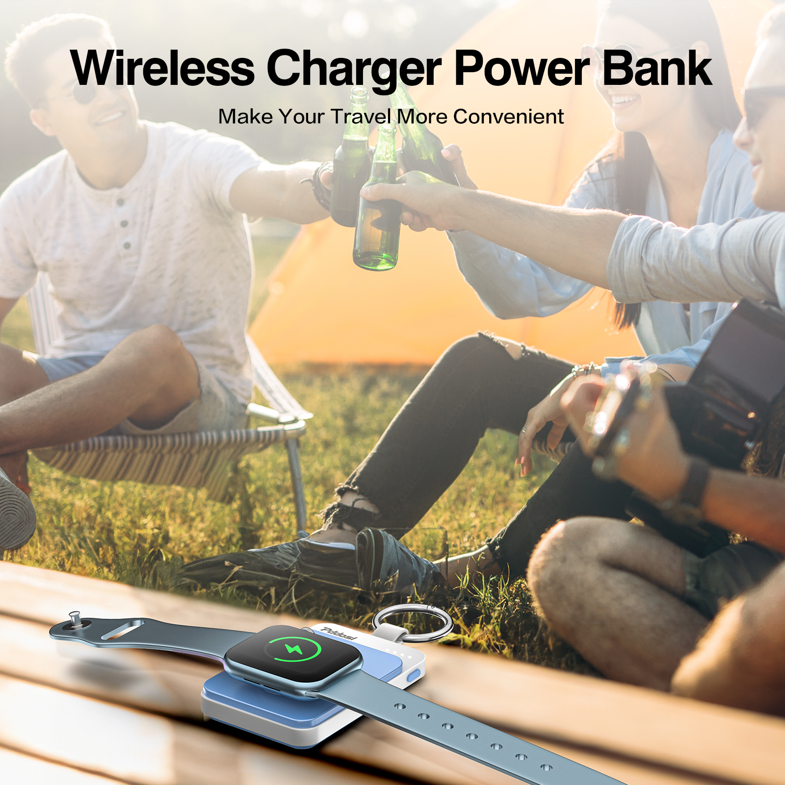 Portable 1500mAh Wireless Charger Compatible for Apple Watch Series 8/7/6/5/4/3/2/1/SE/Ultra, Compact Magnetic iWatch Charger Keychain Style Travel Essentials -Blue
