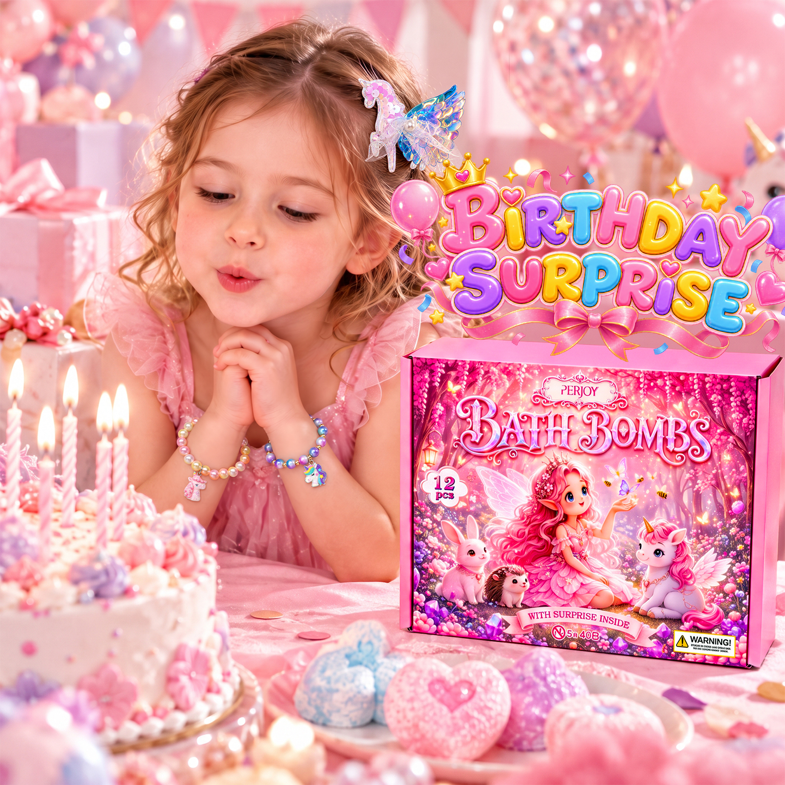 Aofmee Kids Bath Bombs, with Surprise Beauty Toys Gift Inside, Natural Organic Kids Bubble Bath Fizzy, Christmas Birthday Gift Set for Girls, 12 Pcs