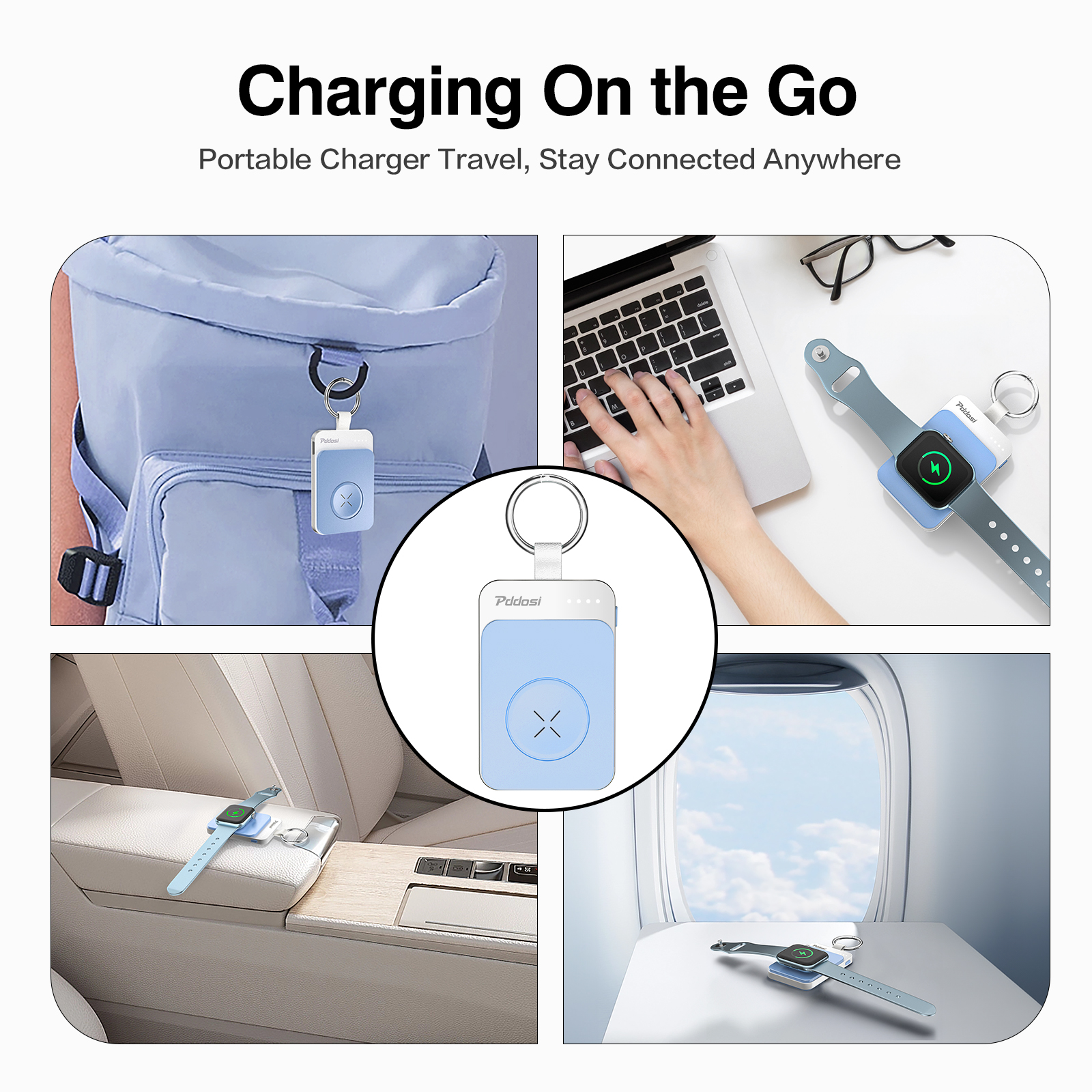 Portable 1500mAh Wireless Charger Compatible for Apple Watch Series 8/7/6/5/4/3/2/1/SE/Ultra, Compact Magnetic iWatch Charger Keychain Style Travel Essentials -Blue