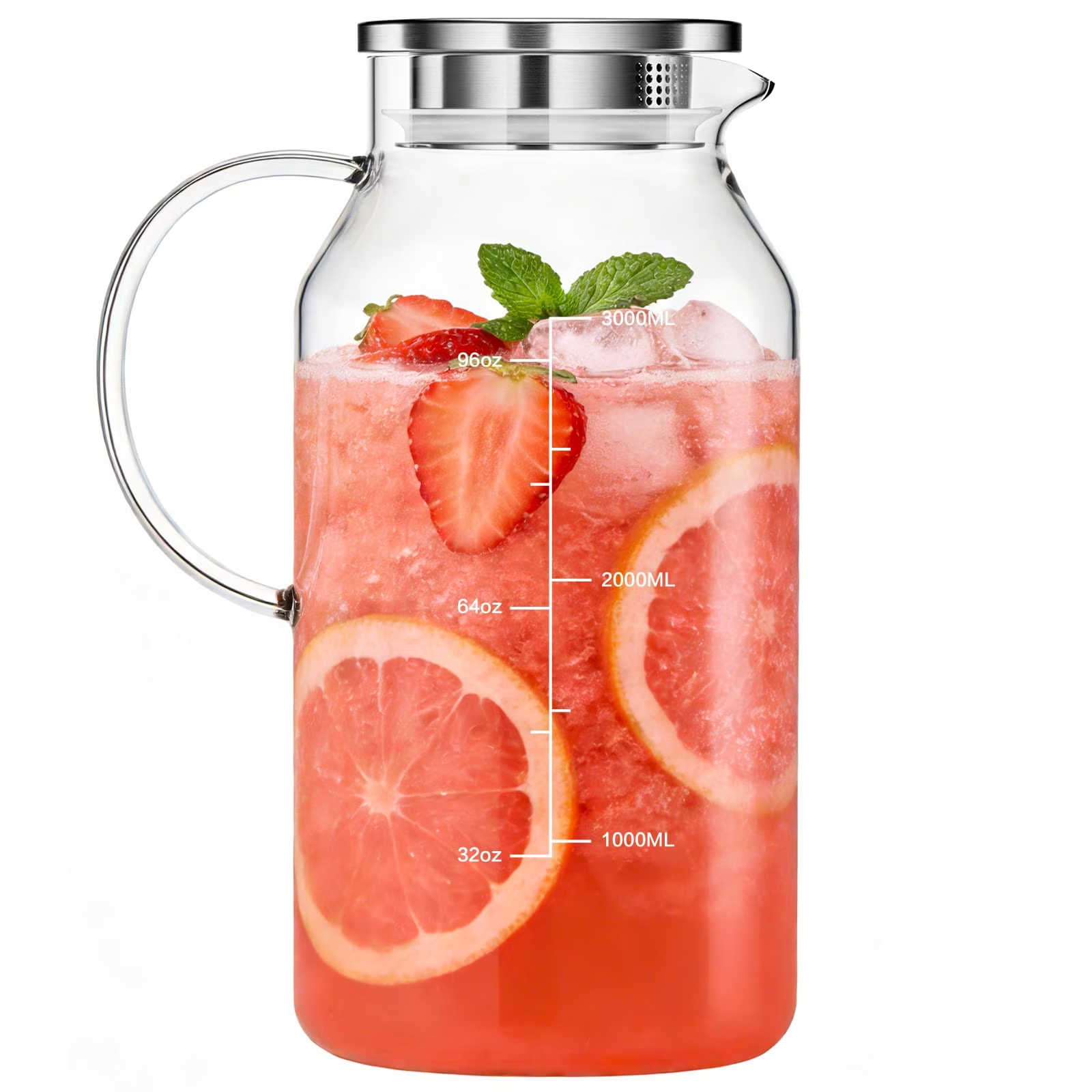 1 Gallon Glass Pitcher with Lid and Handle, 128 oz Glass Water Pitcher for Fridge, Glass Carafefor Iced Tea Pitcher Coffee, Juice and Homemade Beverage