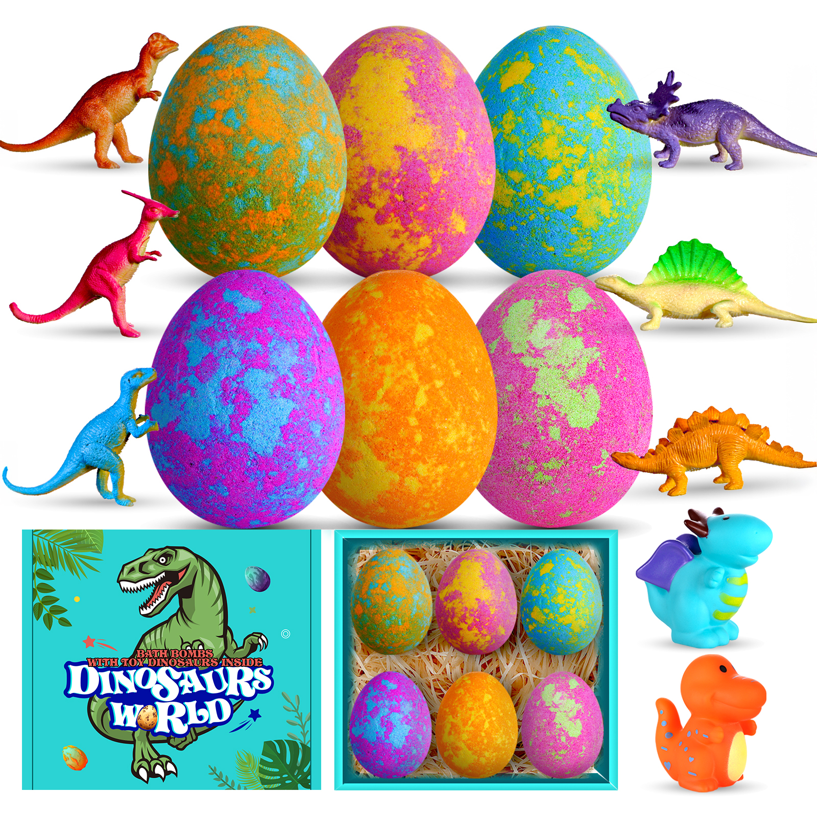 Bath Bombs, Aofmee Bath Bombs for Kids with Surprise Inside, Dinosaur Bath Bombs for Girls Boys, Handmade Bubble Dinosaur Eggs Bath Bomb Ideas for Halloween Christmas Easter Birthday Gift Set 