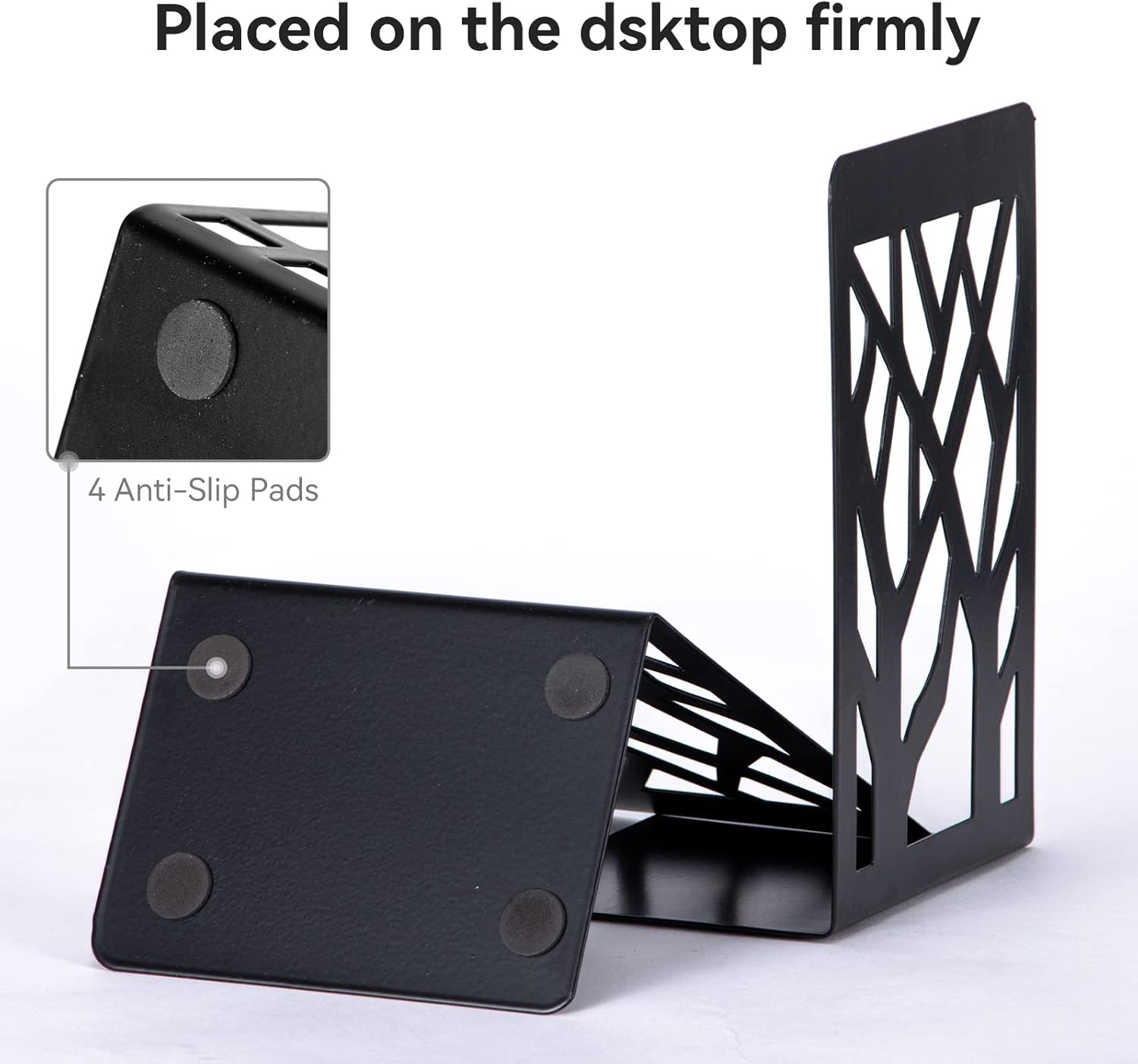 Book Ends 1 Pair, Tree Design Modern Metal Bookends for Shelves, Heavy Duty Metal Book Stopper for Home Office, Black(2 Pack)
