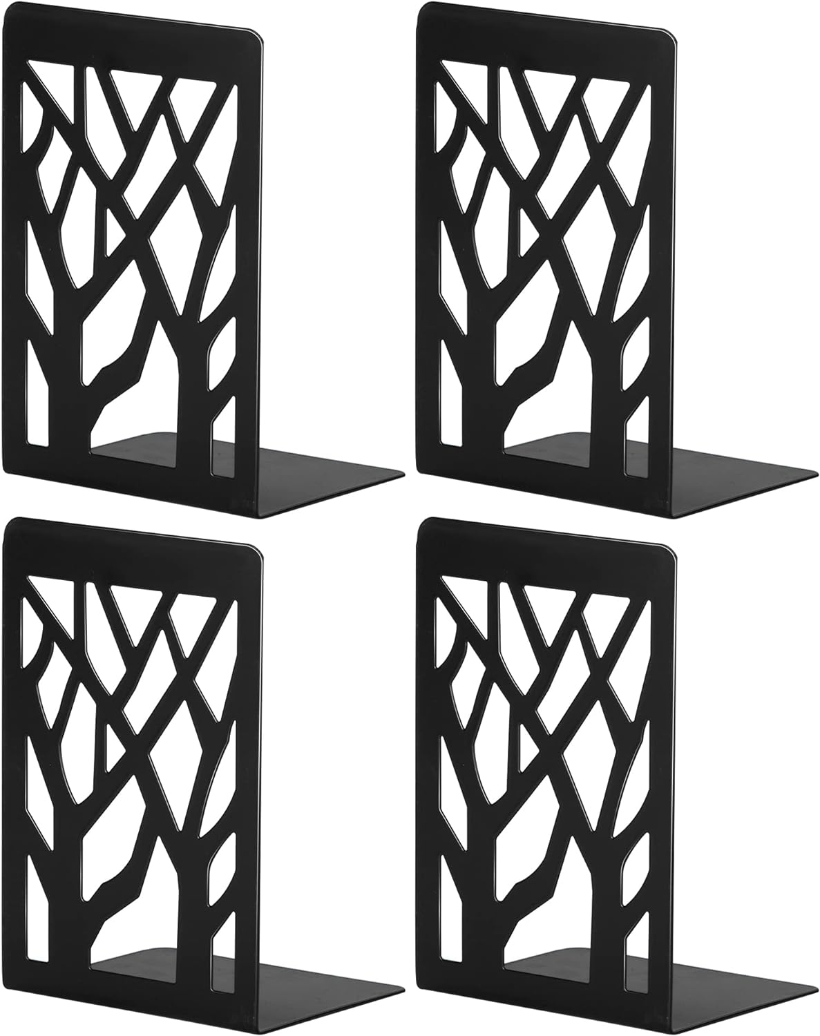 2 Pairs Book Ends Tree Design, for Shelves Heavy Books Home&Office Metal Book Ends, Black